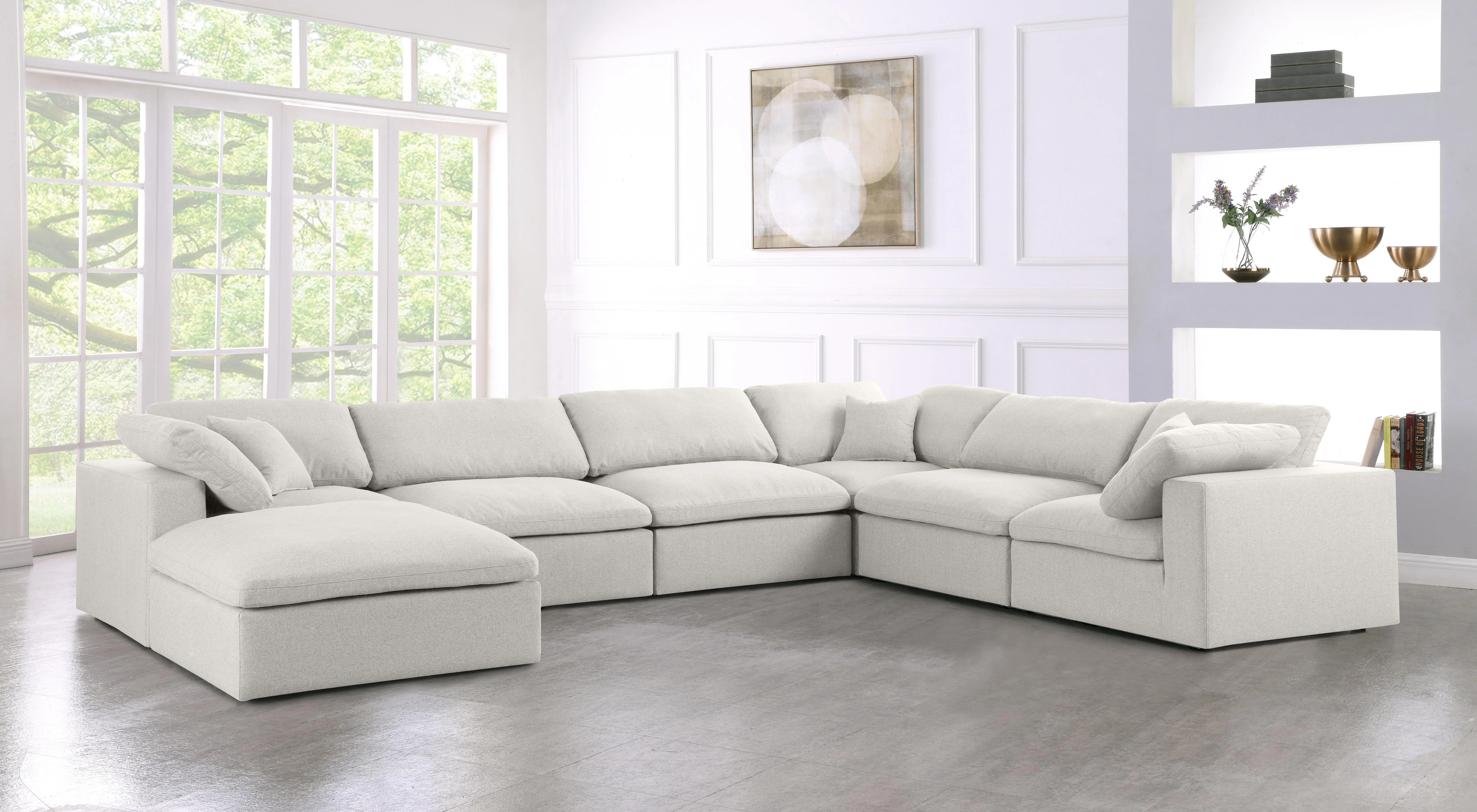 Serene Cream Linen Fabric Deluxe Cloud Modular Sectional - Image 51