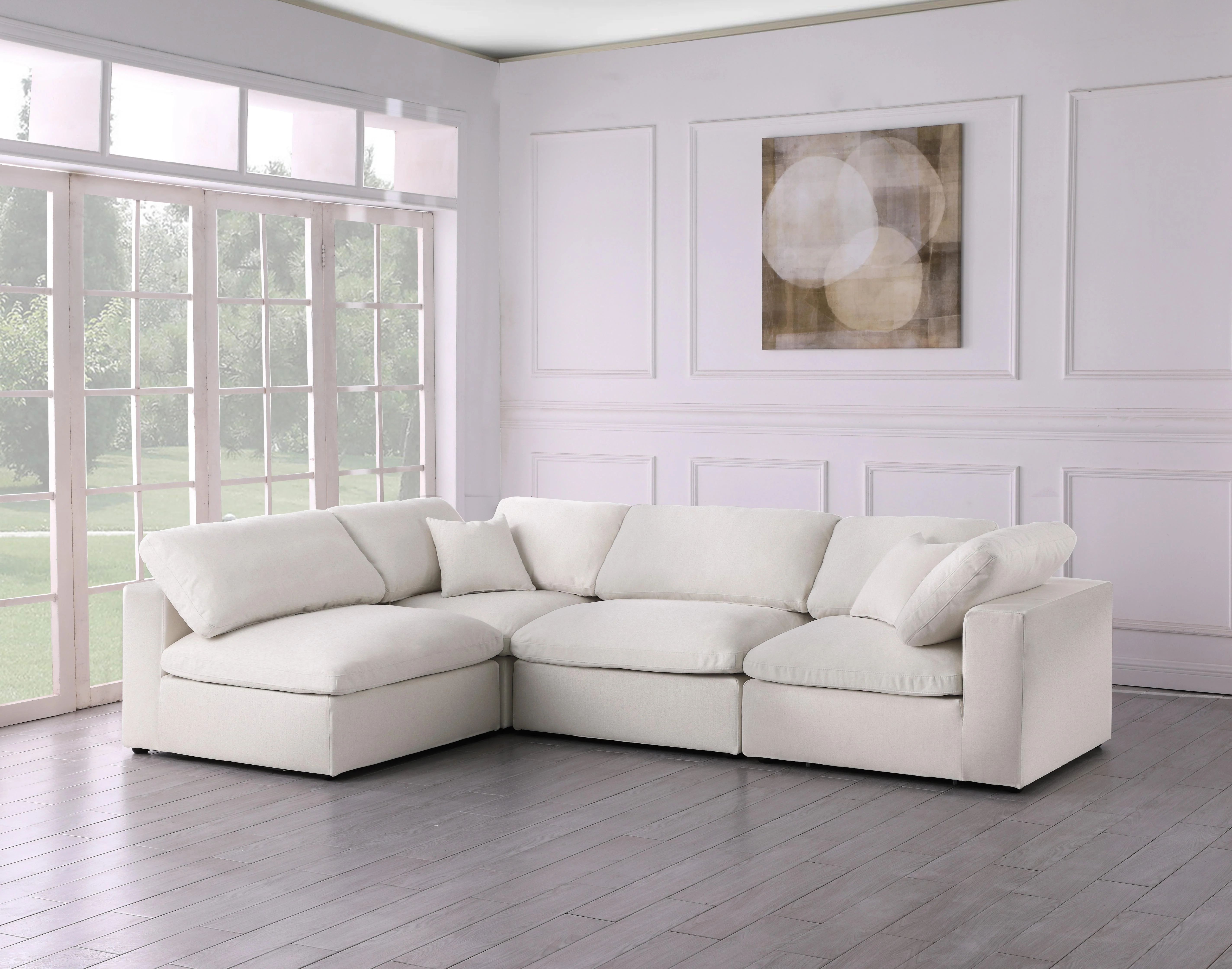 Serene Cream Linen Fabric Deluxe Cloud Modular Sectional - Image 7