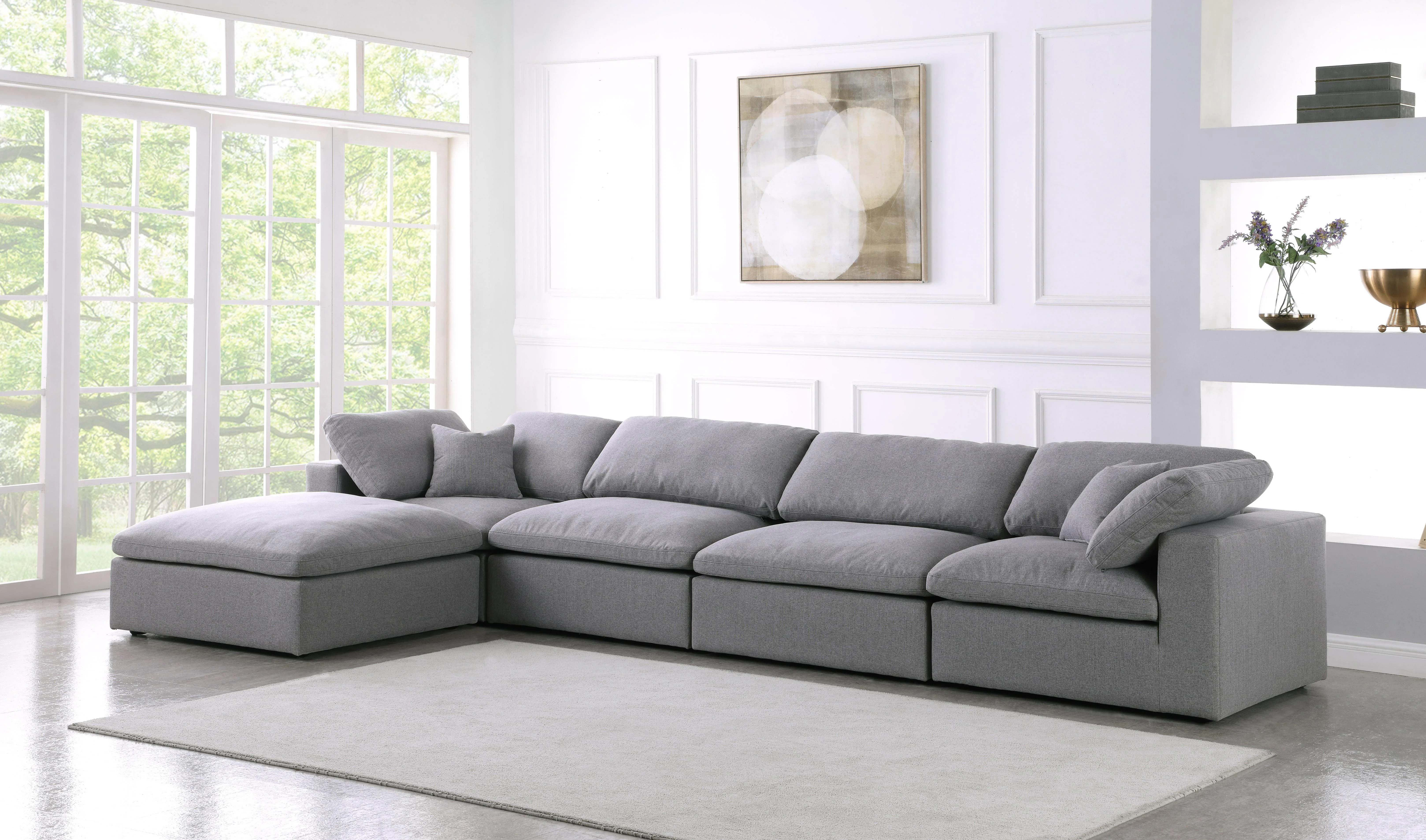Serene Grey Linen Fabric Deluxe Cloud Modular Sectional - Image 15