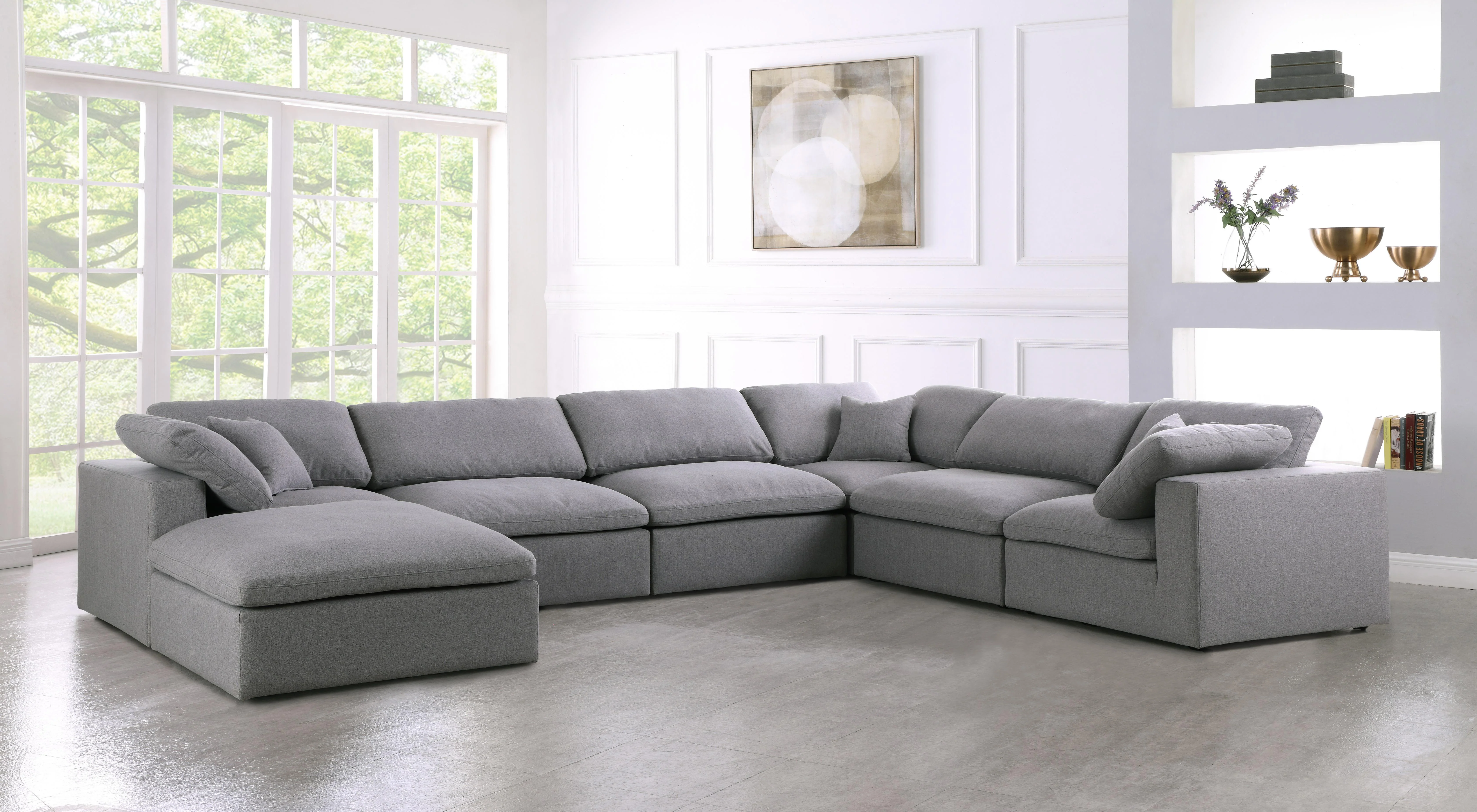Serene Grey Linen Fabric Deluxe Cloud Modular Sectional - Image 52