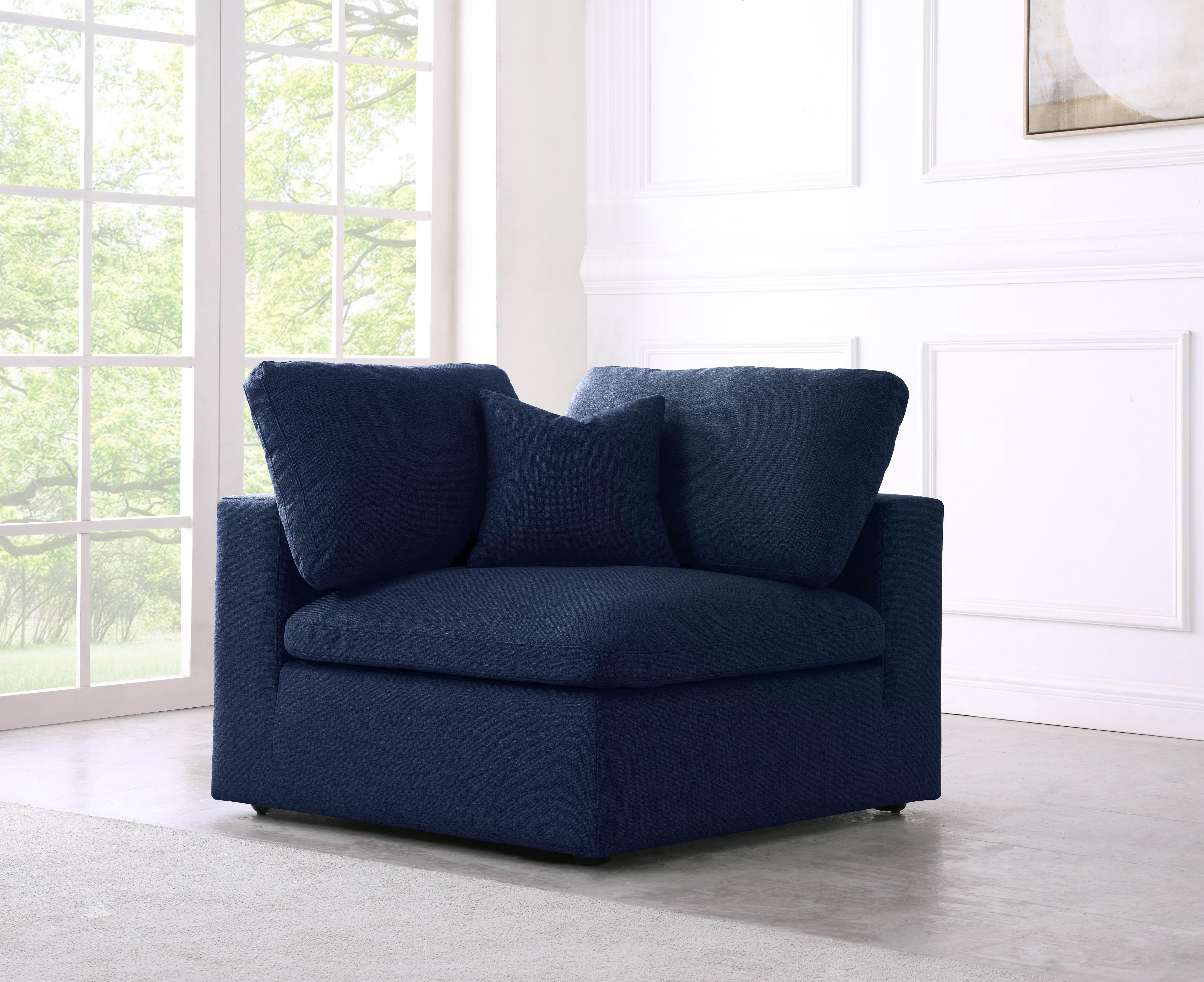 Serene Navy Linen Fabric Deluxe Cloud Corner Chair - Image 2