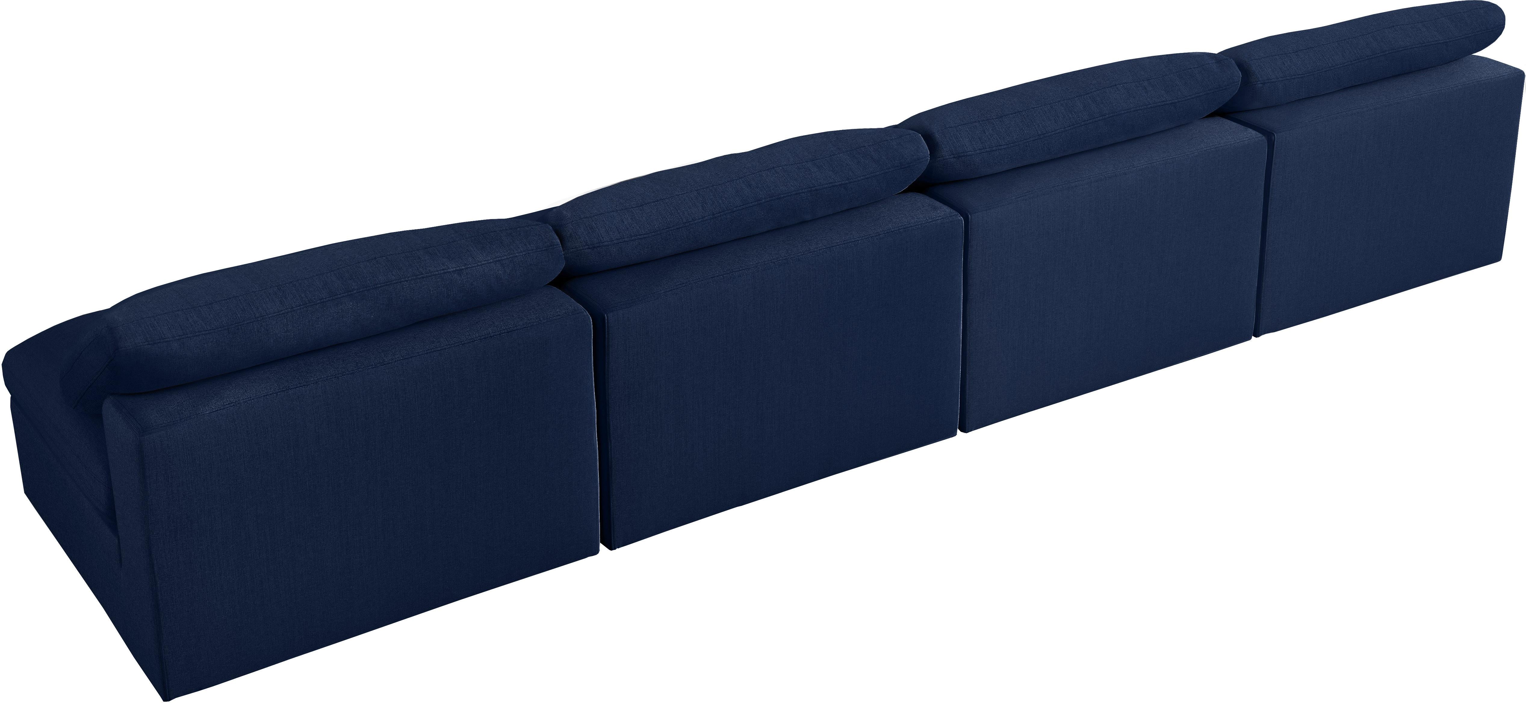 Serene Navy Linen Fabric Deluxe Cloud Modular Armless Sofa - Image 4