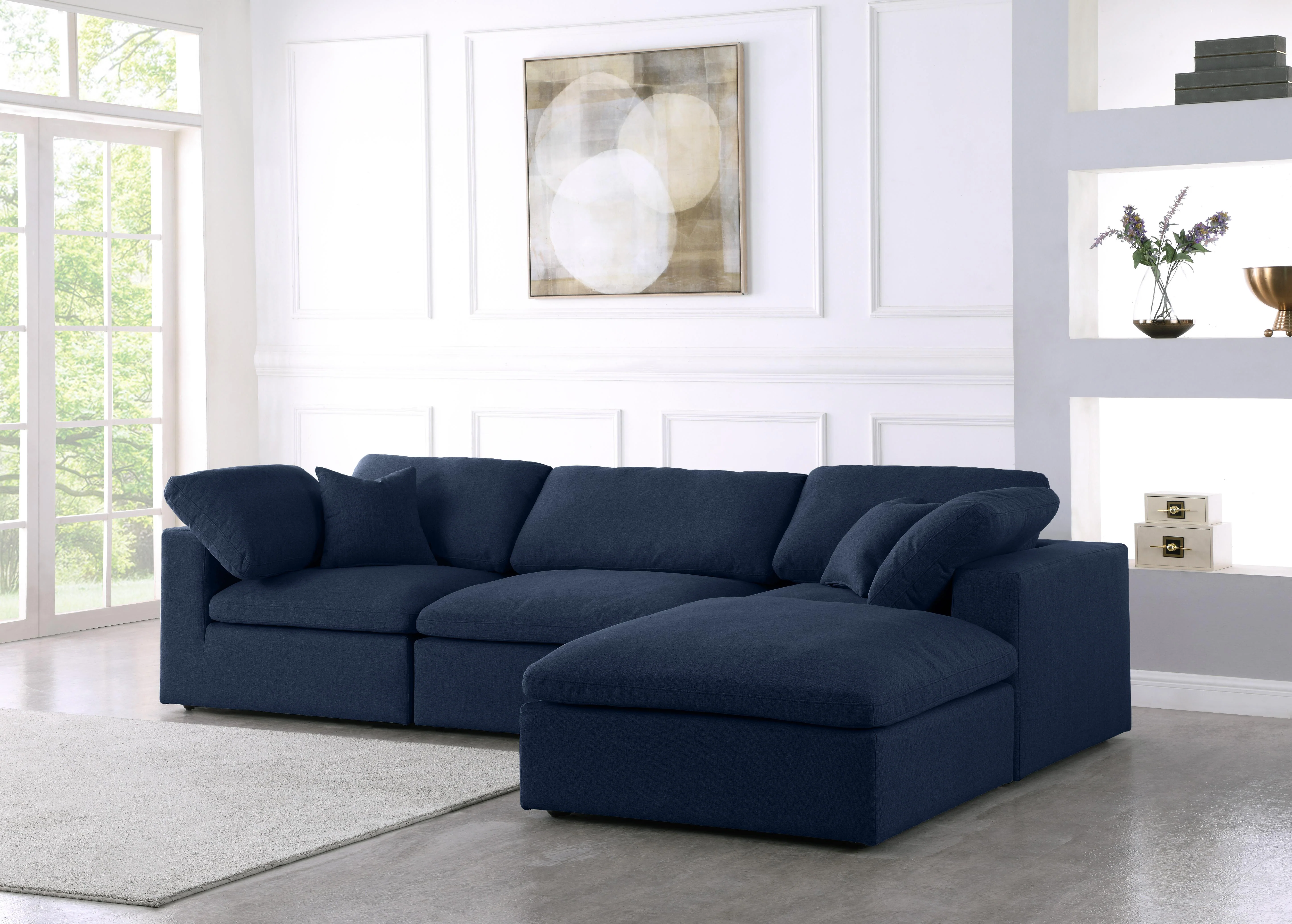 Serene Navy Linen Fabric Deluxe Cloud Modular Sectional - Image 3