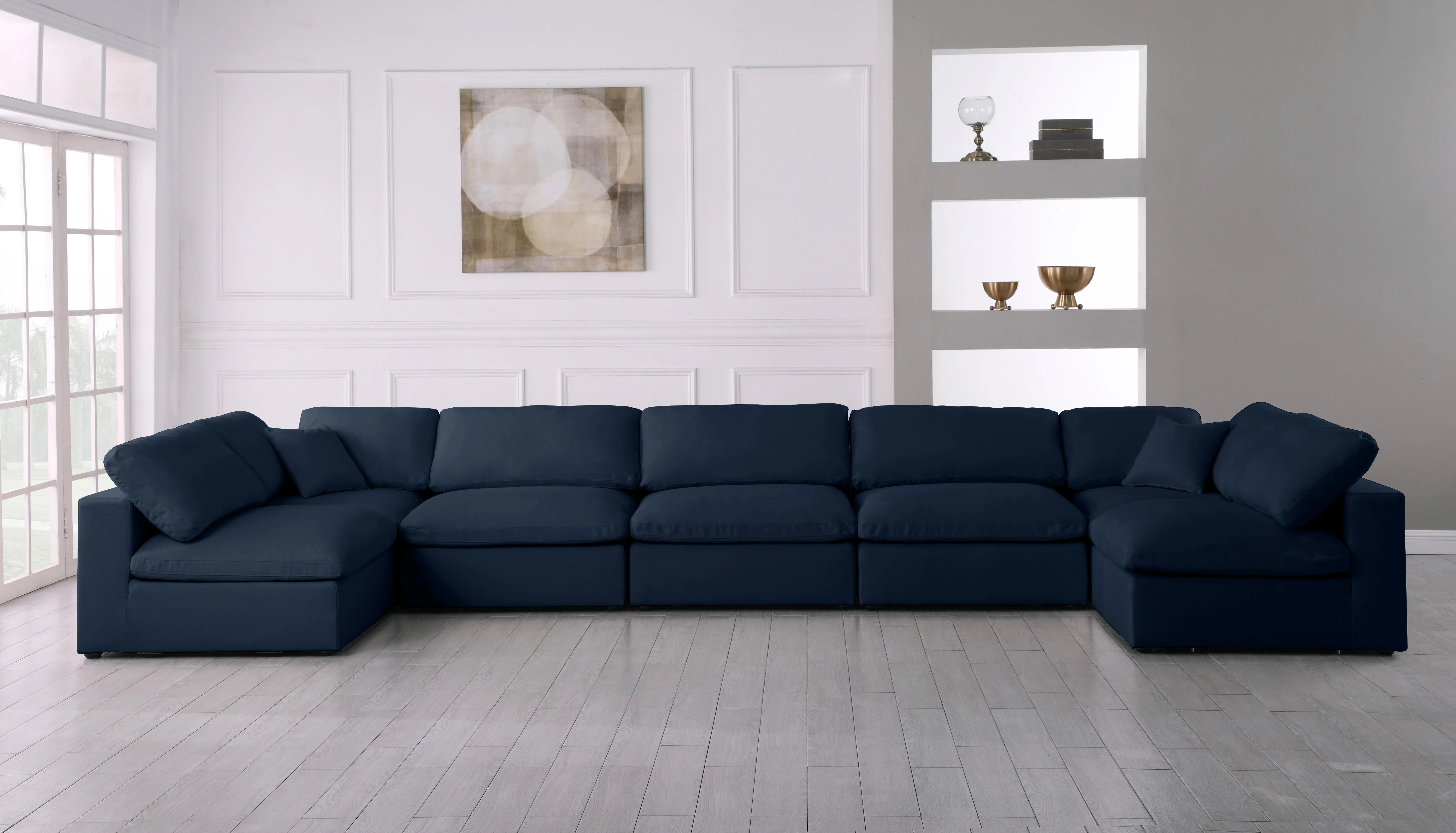 Serene Navy Linen Fabric Deluxe Cloud Modular Sectional - Image 55