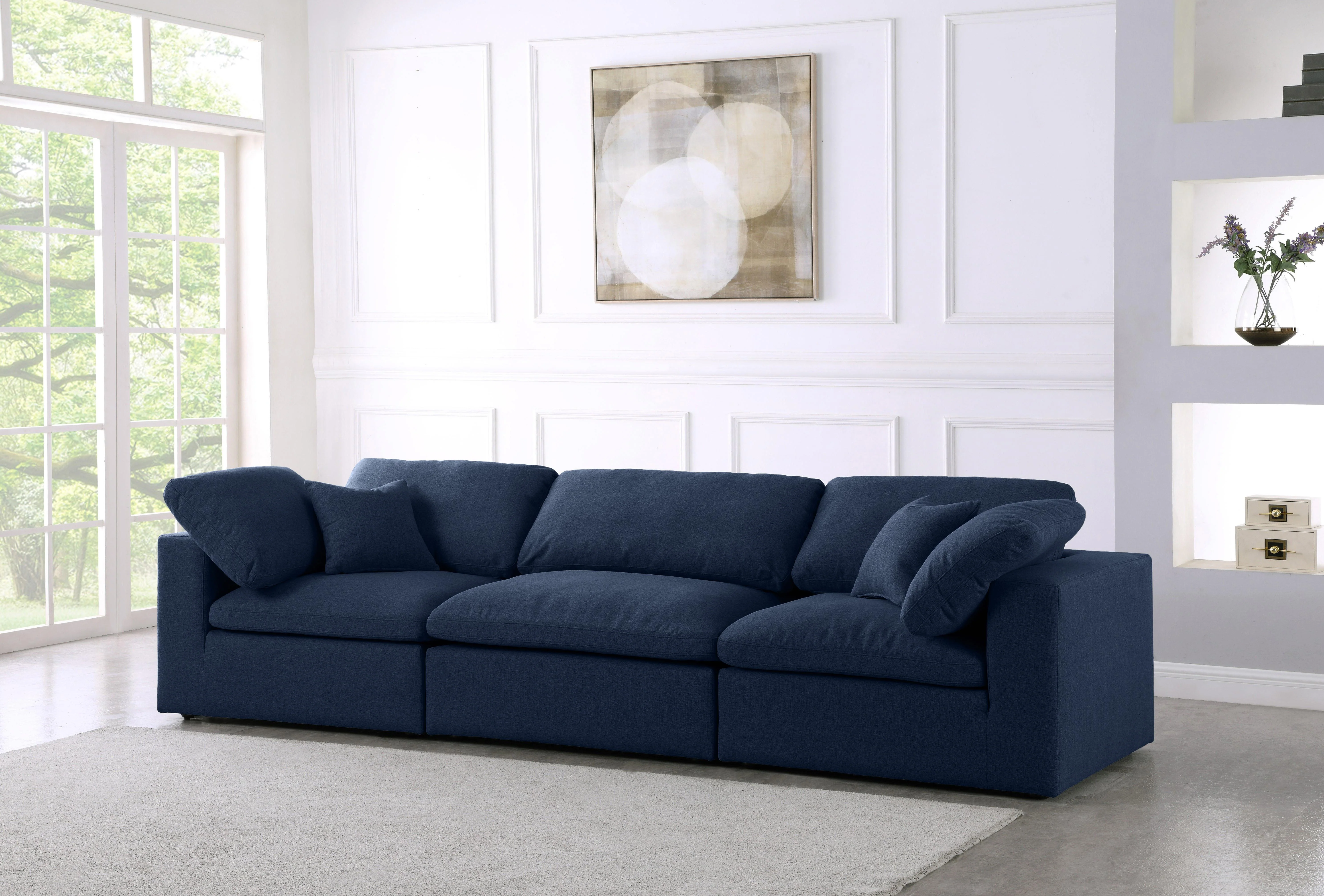 Serene Navy Linen Fabric Deluxe Cloud Modular Sofa - Image 2