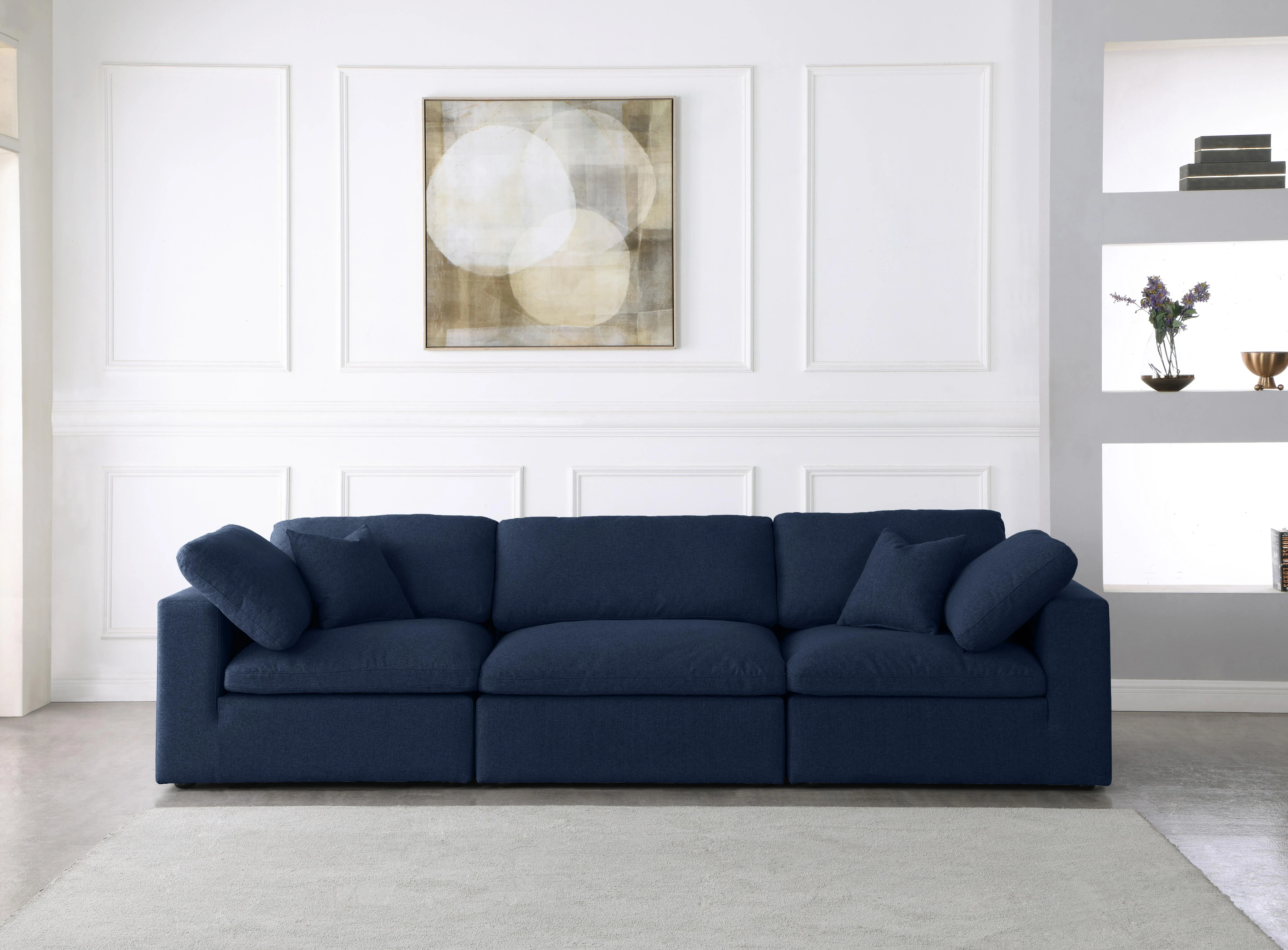 Serene Navy Linen Fabric Deluxe Cloud Modular Sofa - Image 3