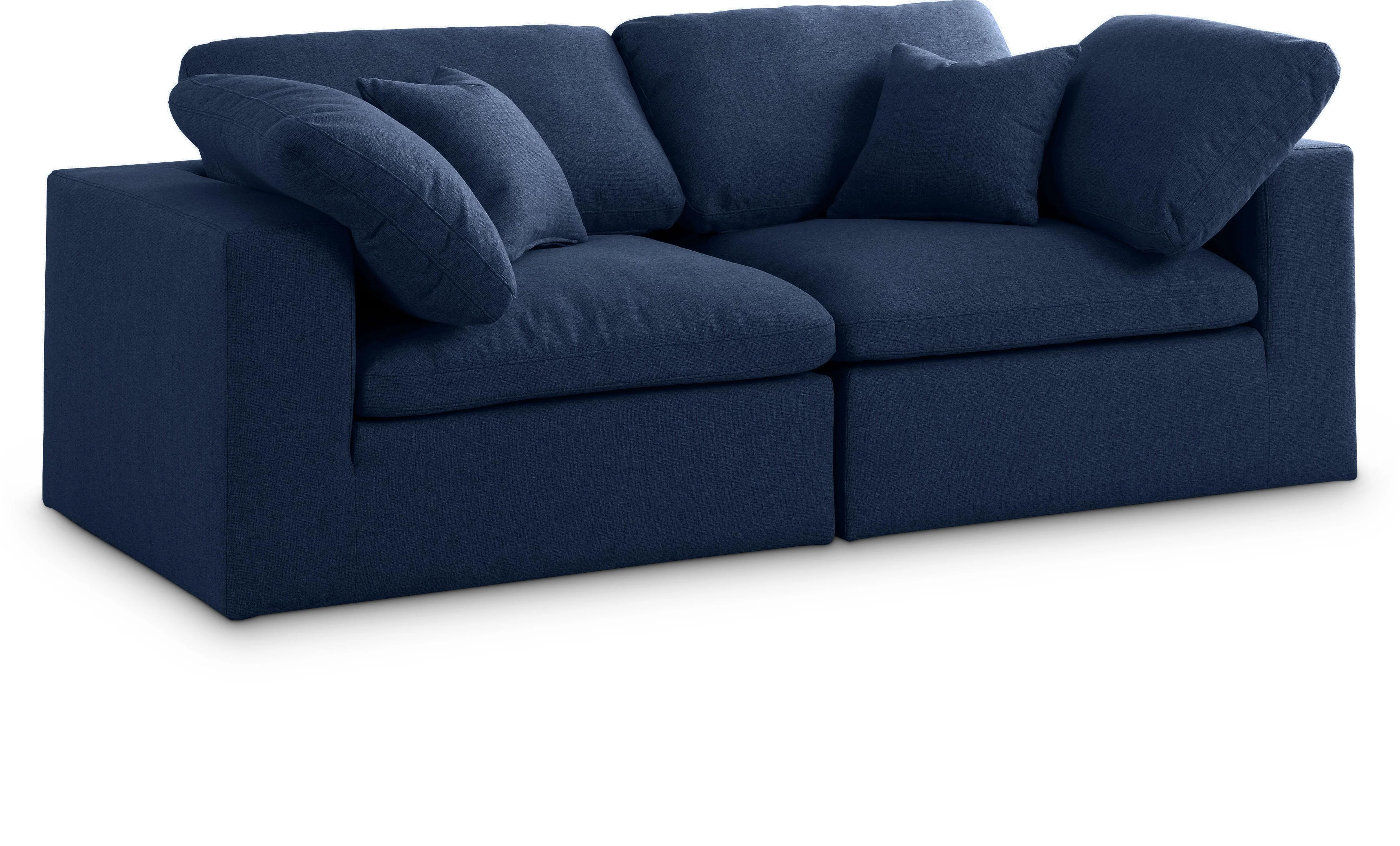 Serene Navy Linen Fabric Deluxe Cloud Modular Sofa - Image 7