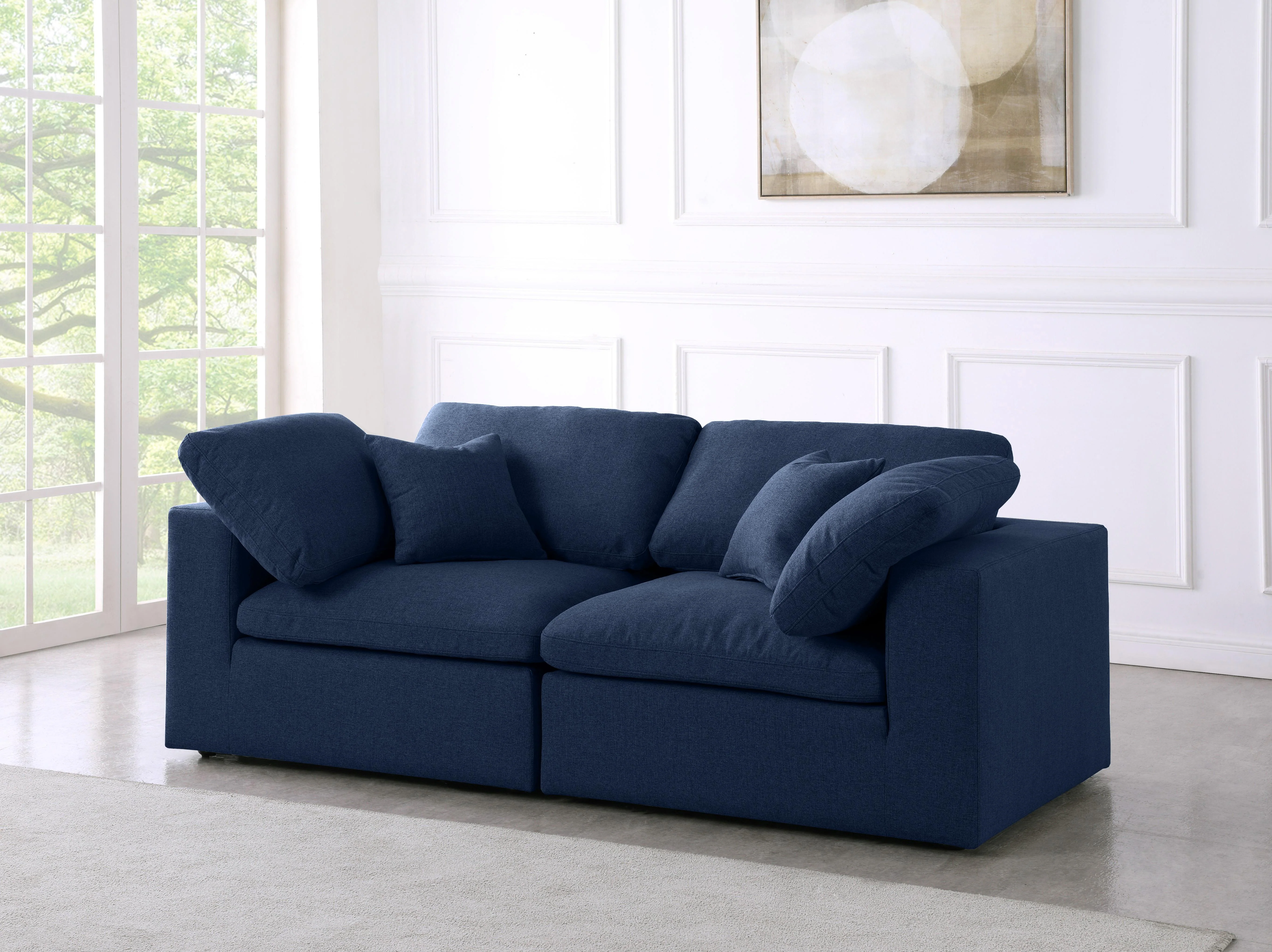 Serene Navy Linen Fabric Deluxe Cloud Modular Sofa - Image 8