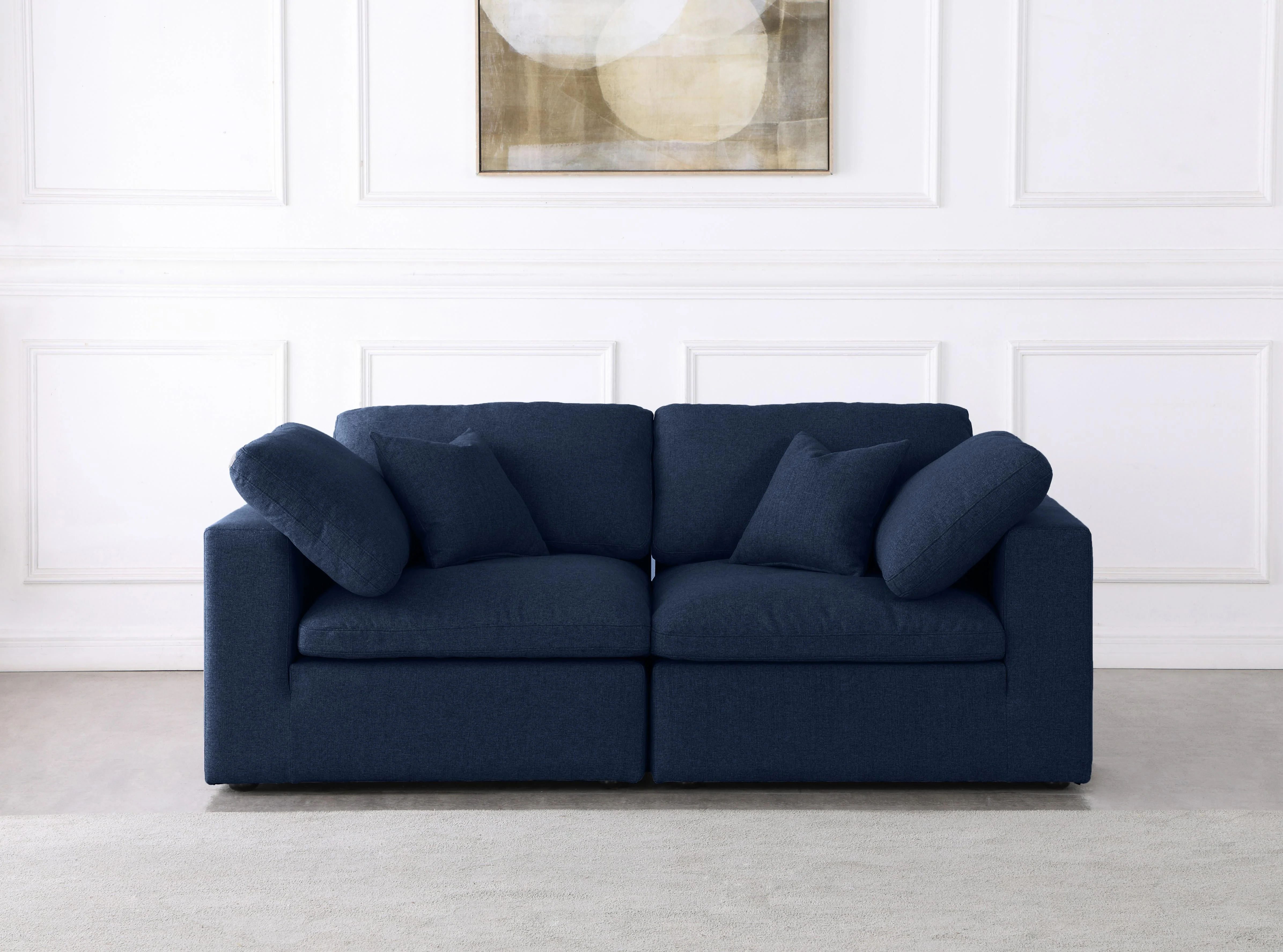 Serene Navy Linen Fabric Deluxe Cloud Modular Sofa - Image 9