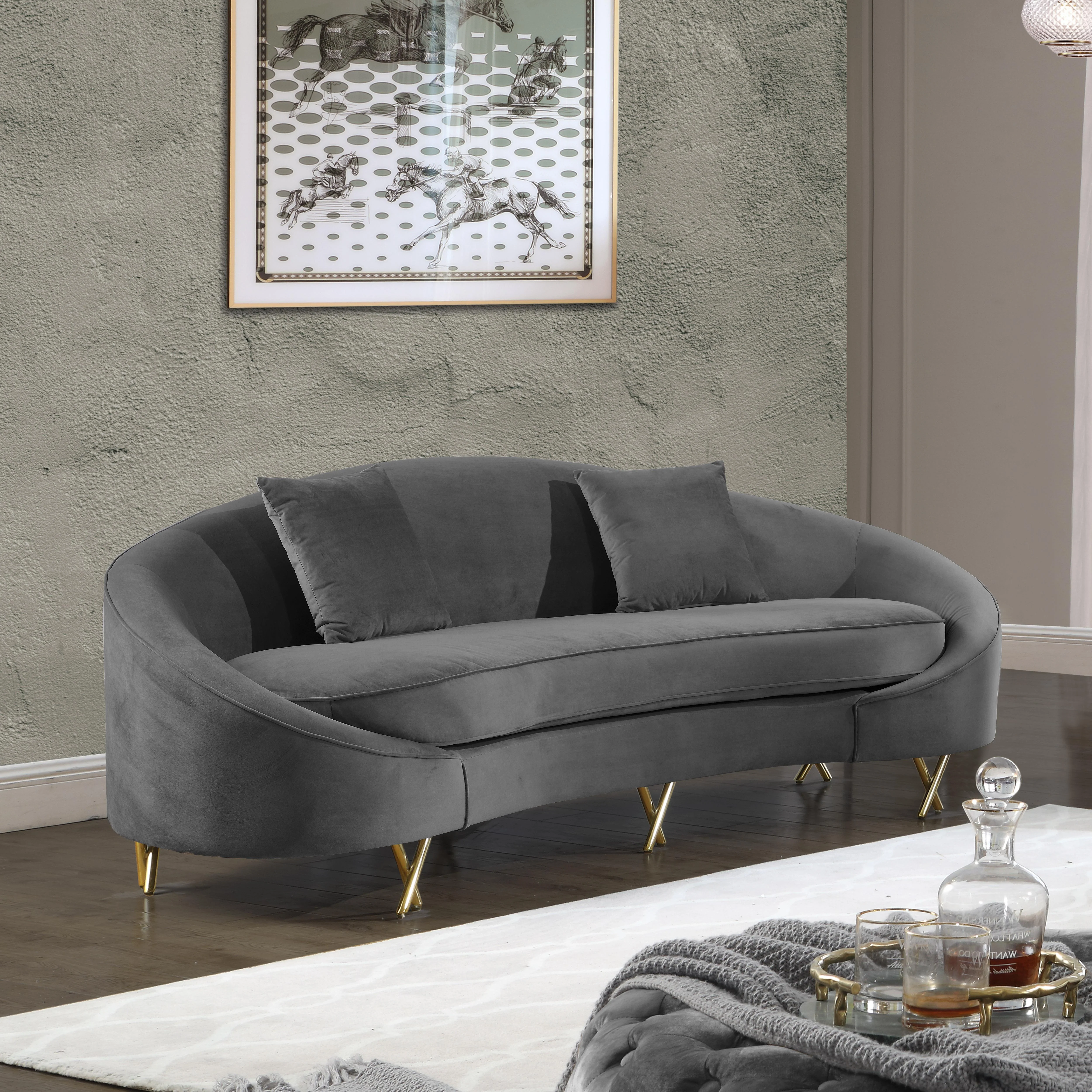Serpentine Grey Velvet Sofa - Image 2