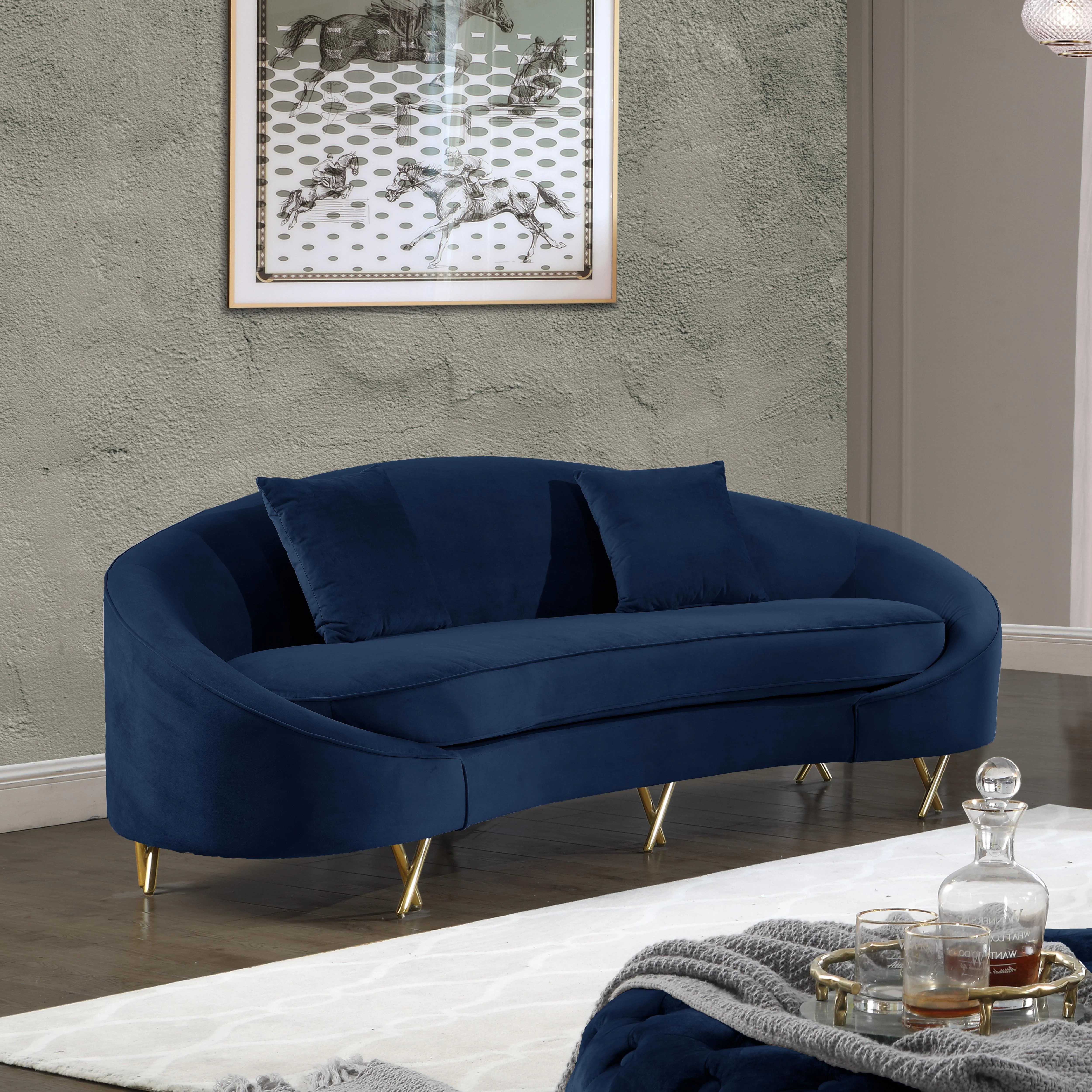 Serpentine Navy Velvet Sofa - Image 2