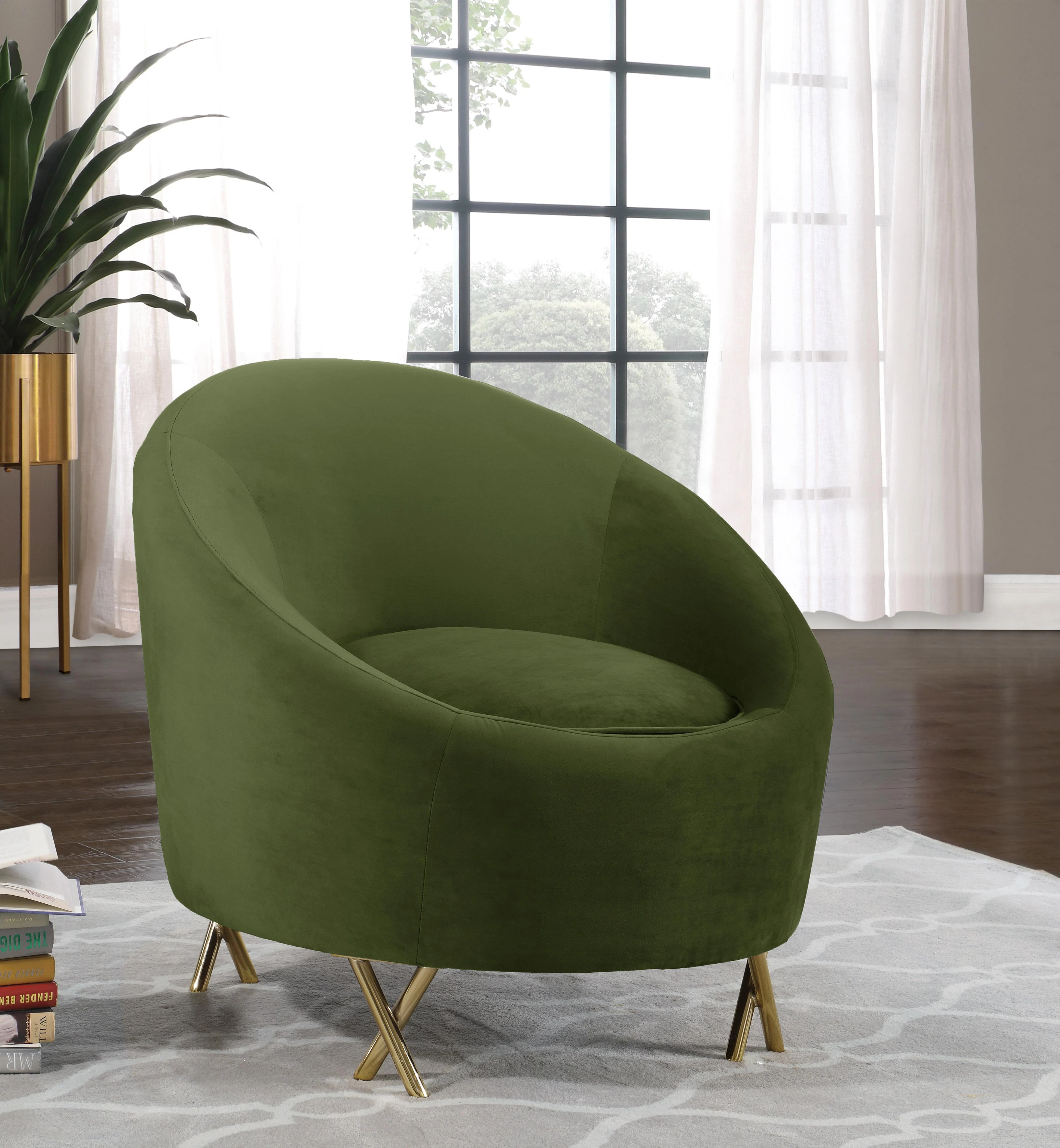 Serpentine Olive Velvet Chair - Image 2