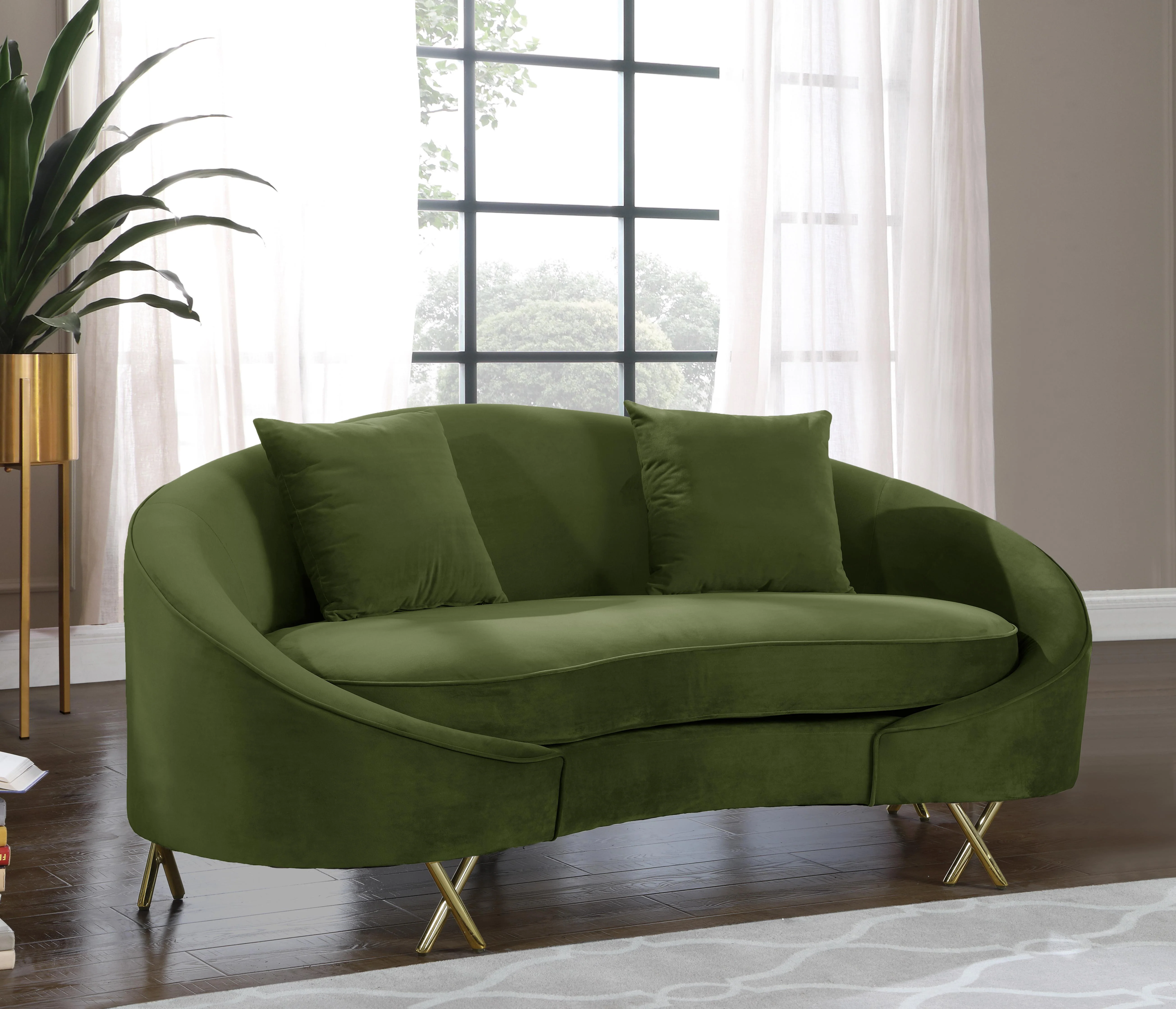 Serpentine Olive Velvet Loveseat - Image 2