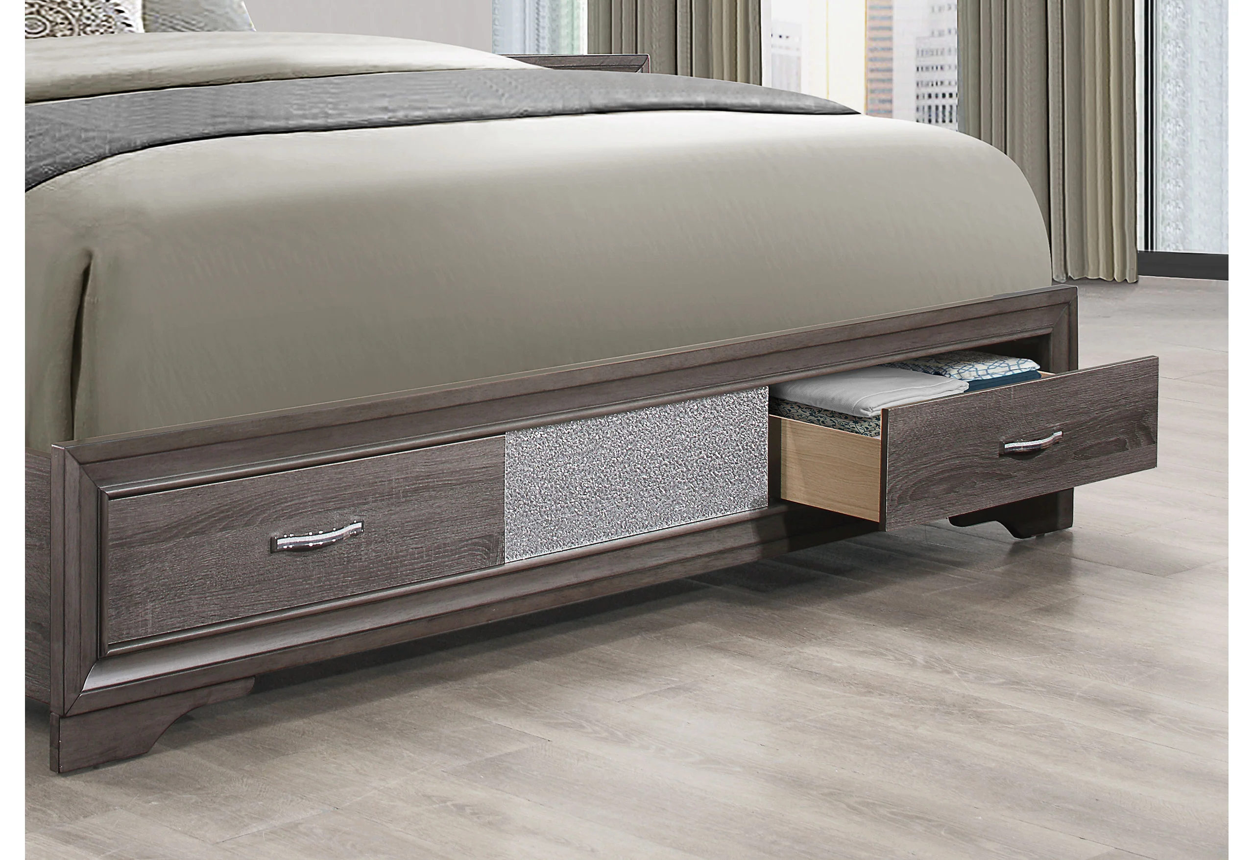 SEVILLE GREY KING BED DRESSER MIRROR NIGHTSTAND - Image 3