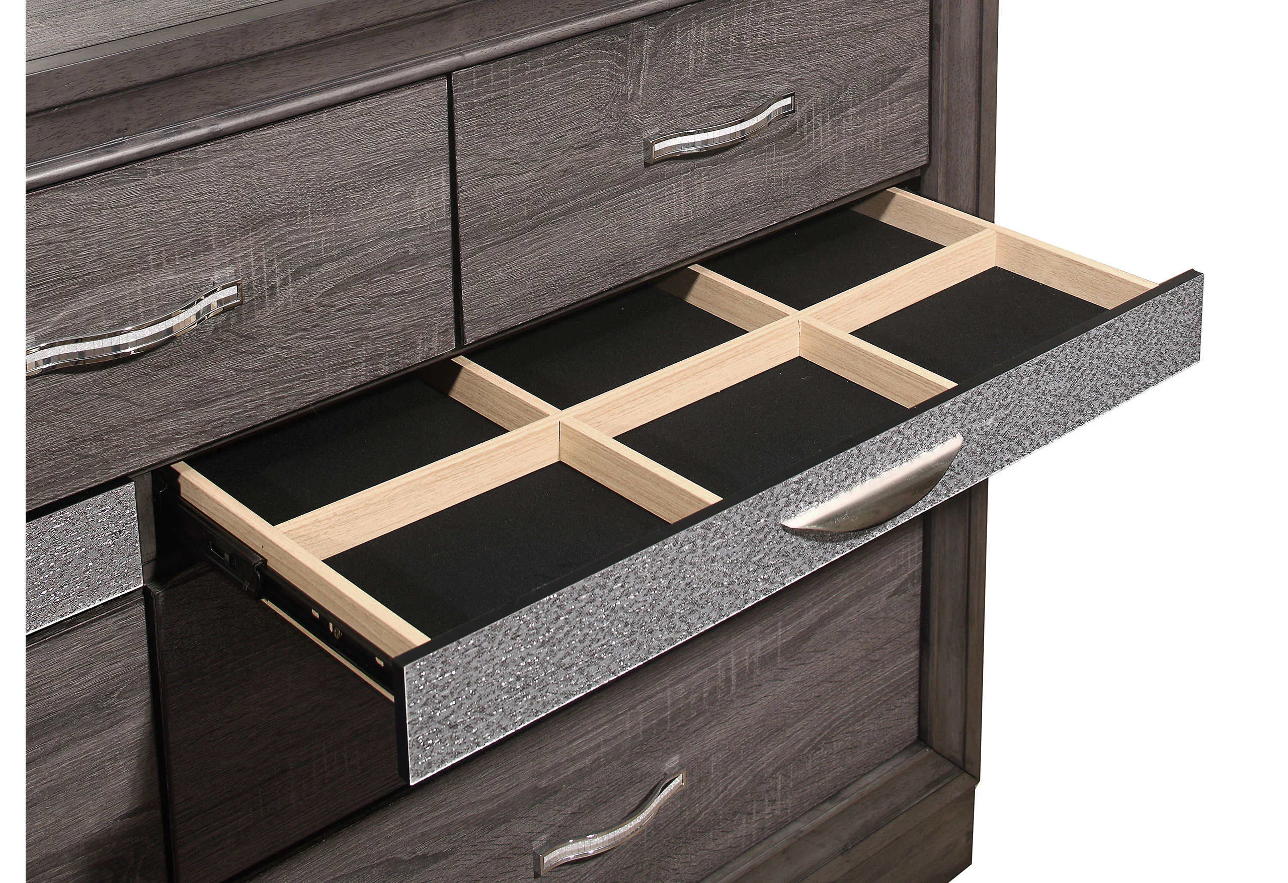SEVILLE GREY KING BED DRESSER MIRROR NIGHTSTAND - Image 4