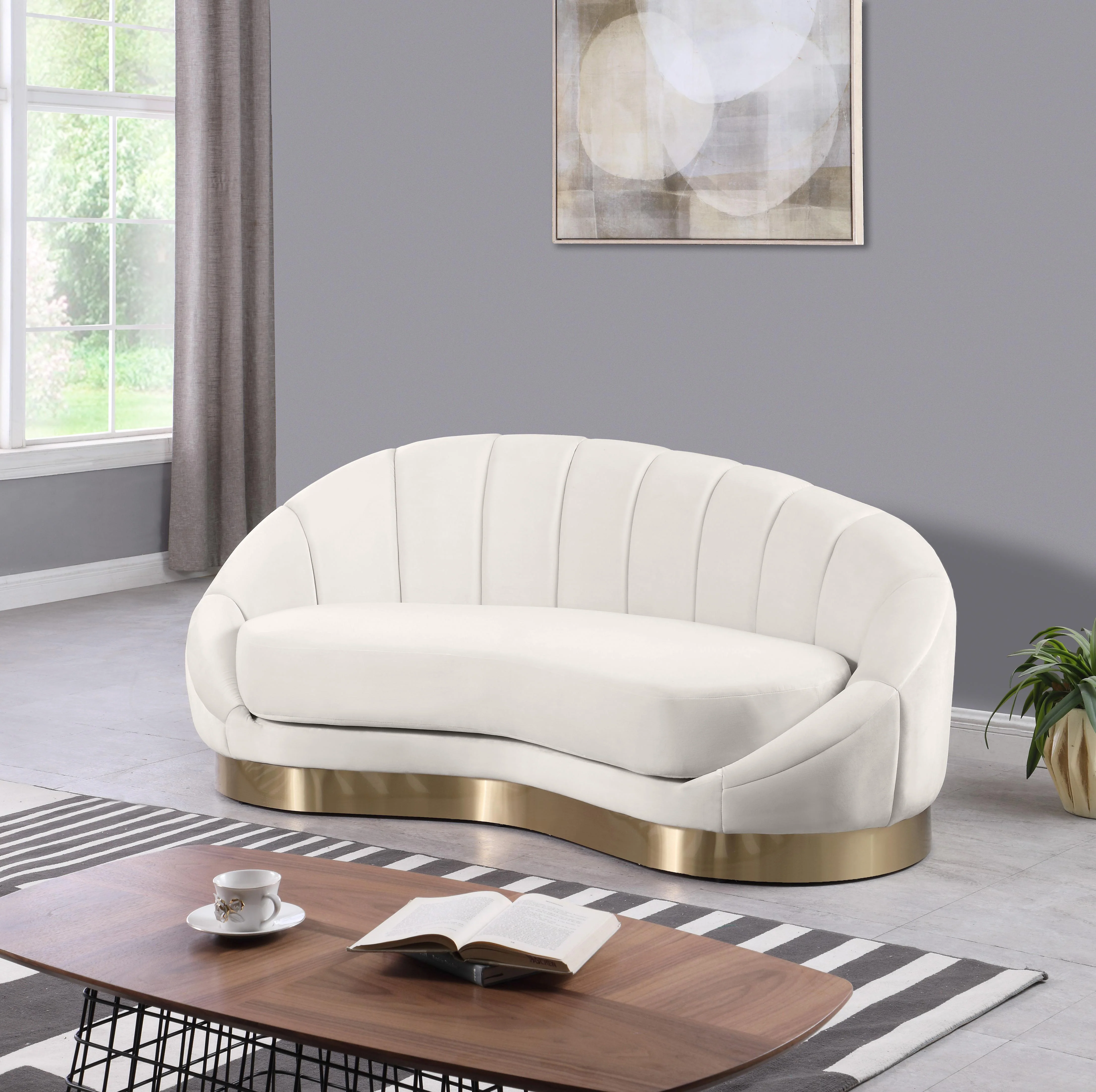 Shelly Cream Velvet Chaise - Image 2