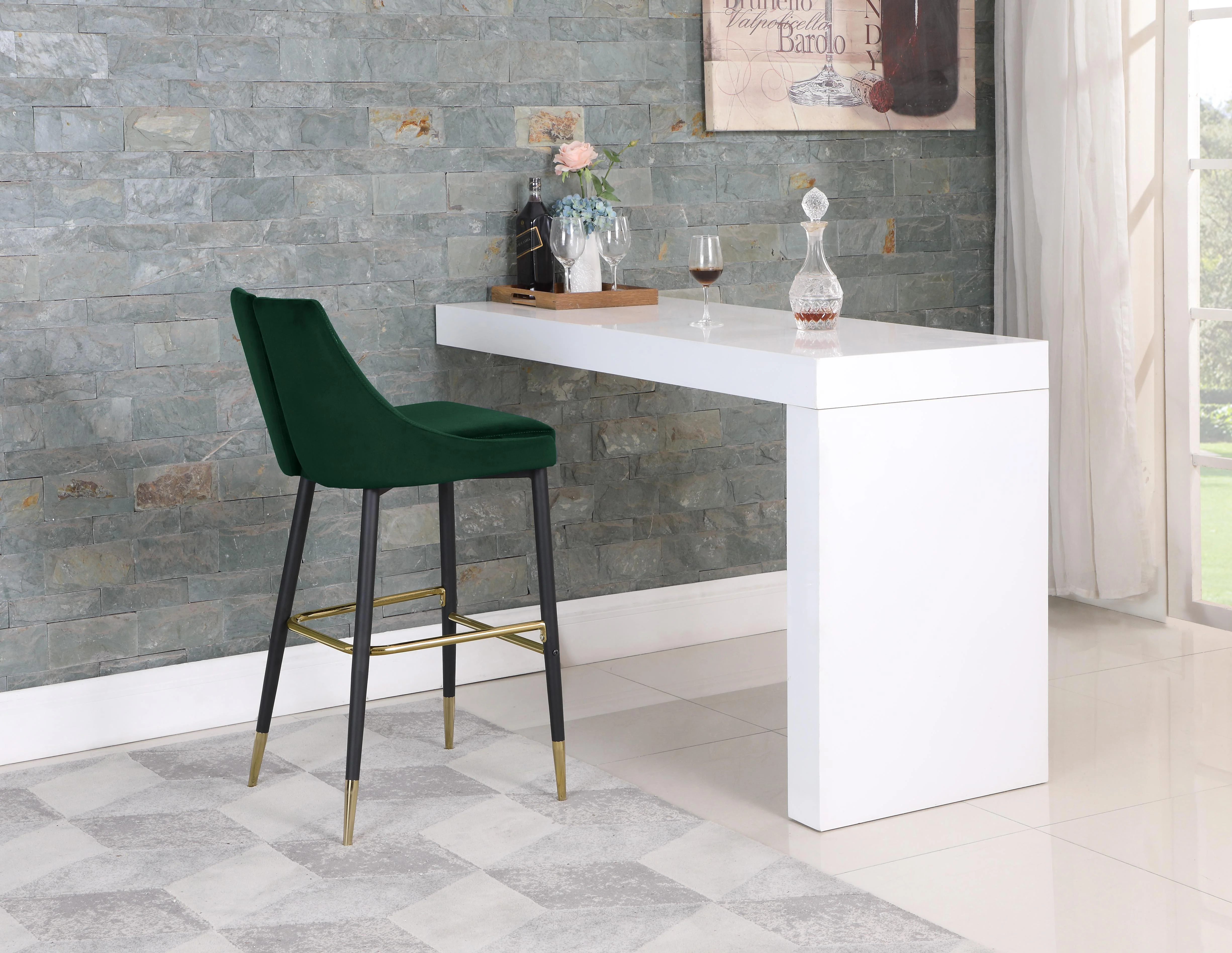 Sleek Green Velvet Stool - Image 8