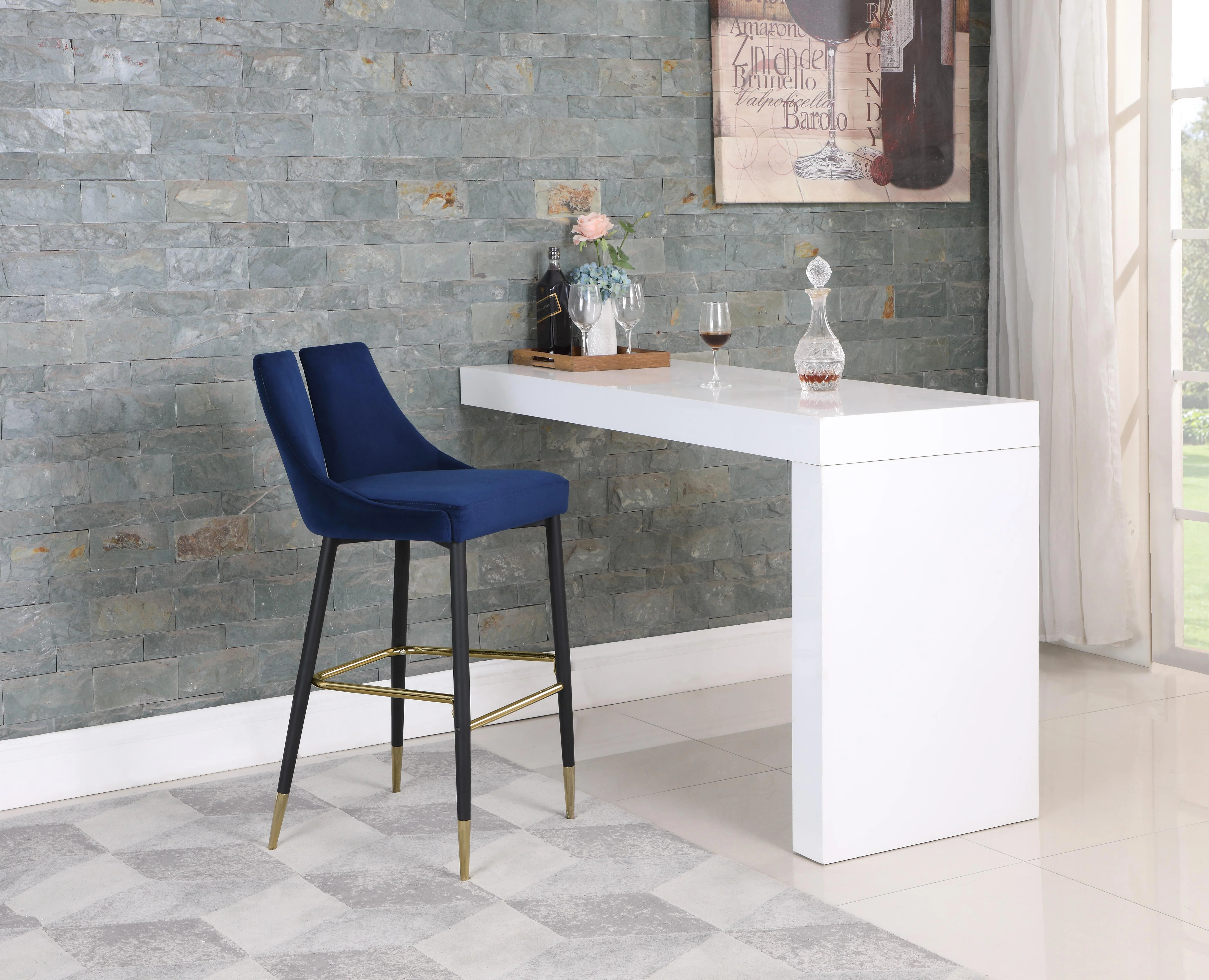 Sleek Navy Velvet Stool - Image 7