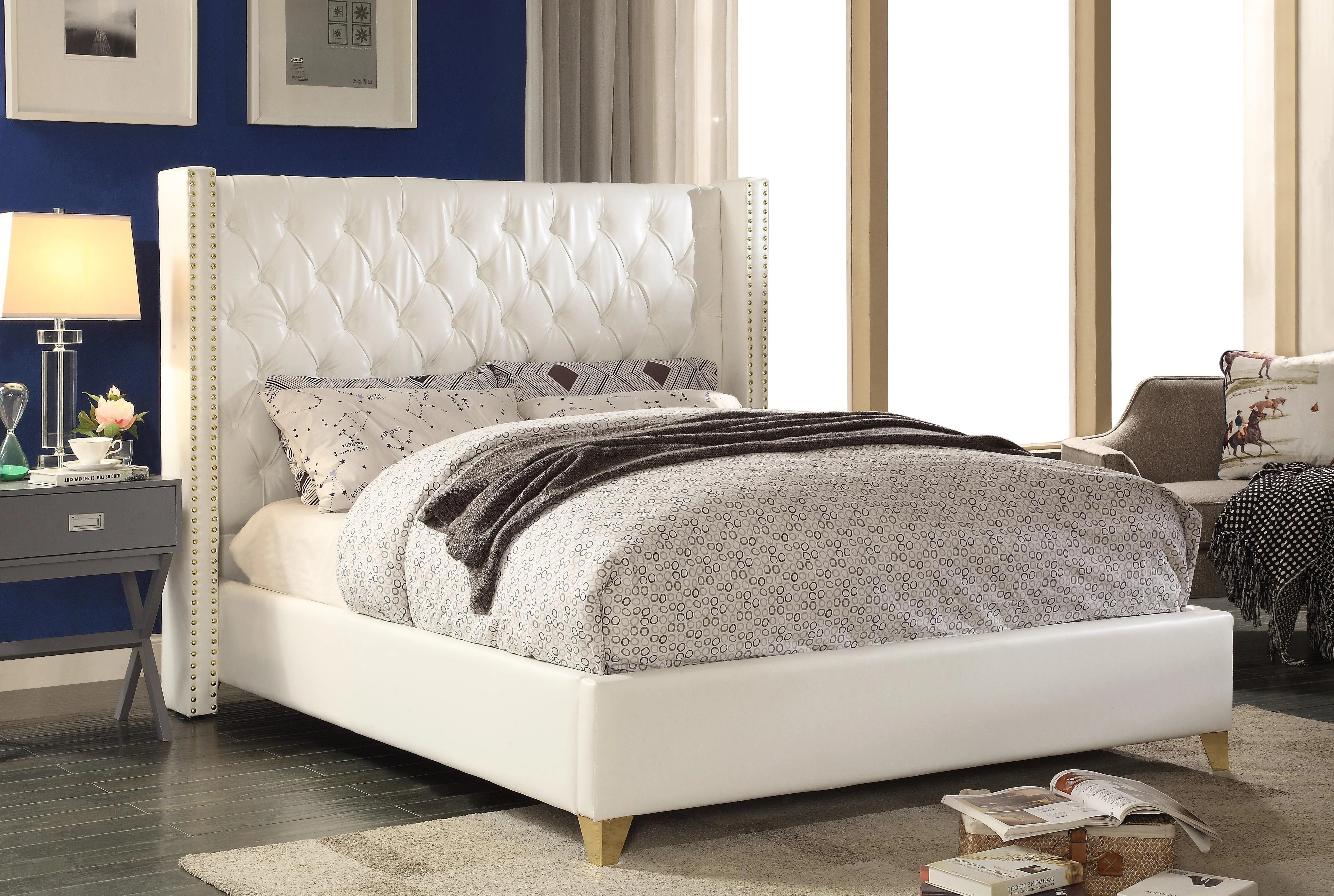 Soho White Bonded Leather Queen Bed - Image 2
