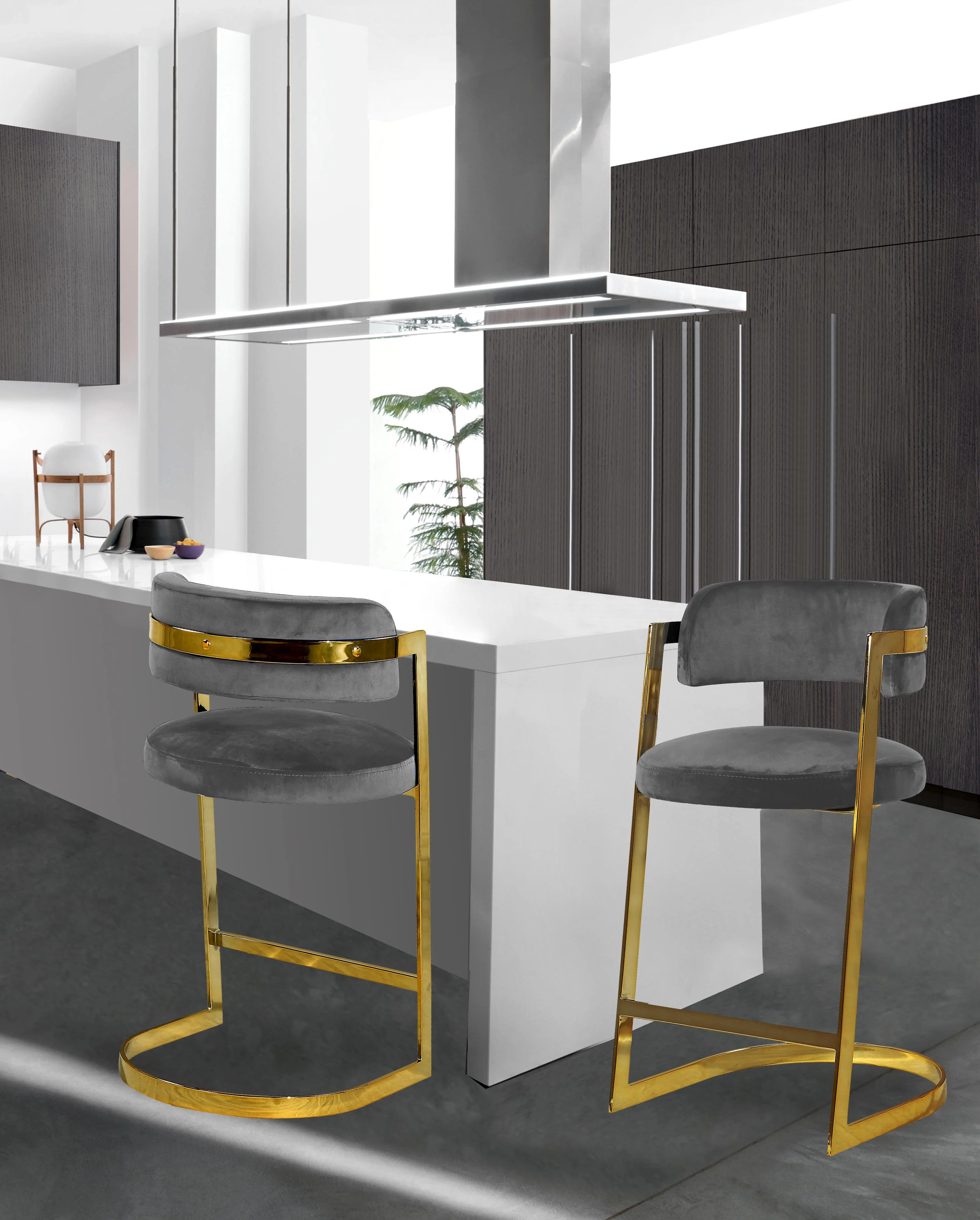 Stephanie Grey Velvet Stool - Image 5