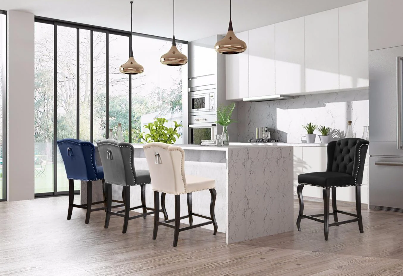 Suri Navy Velvet Stool - Image 6