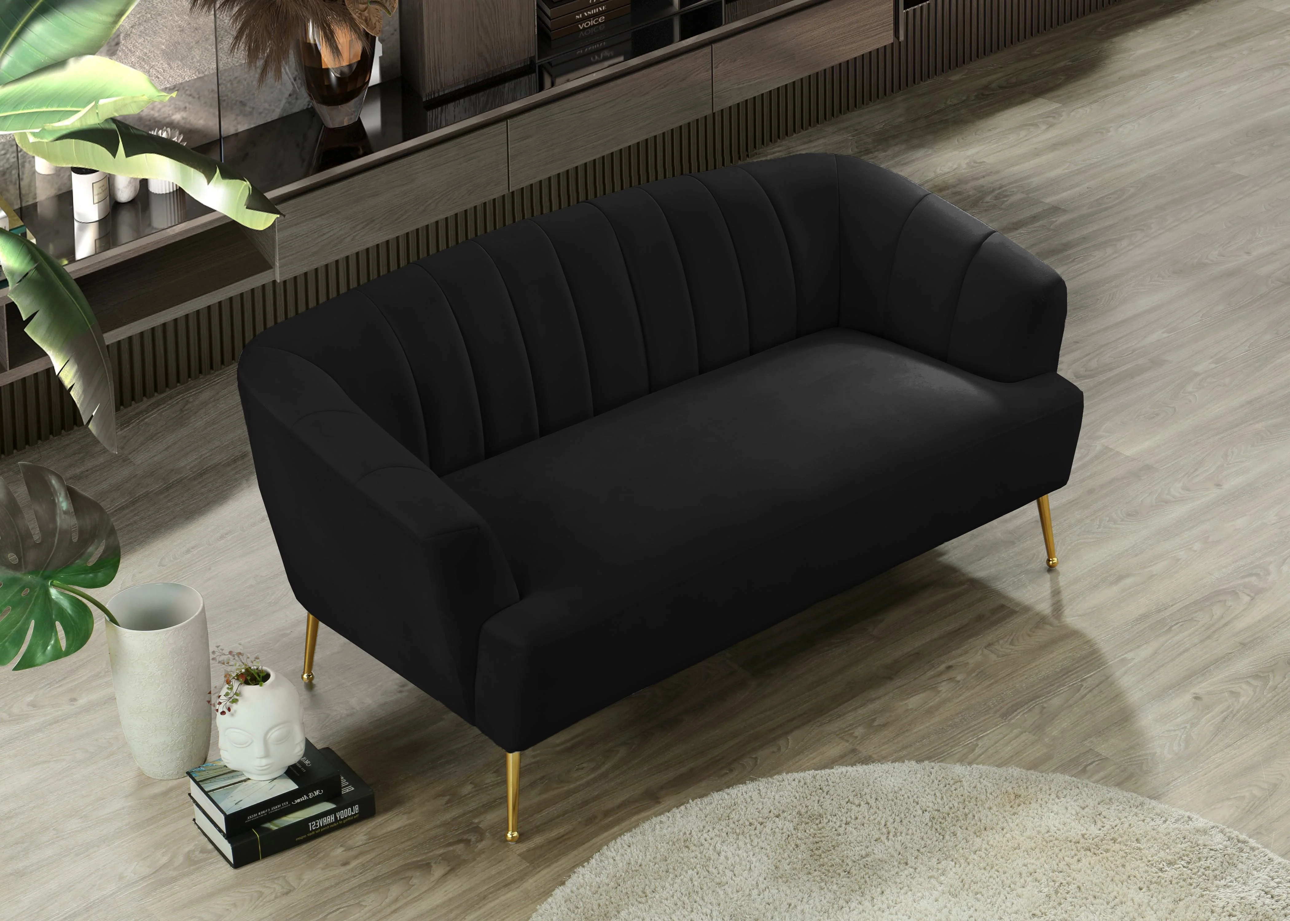 Tori Black Velvet Loveseat - Image 7