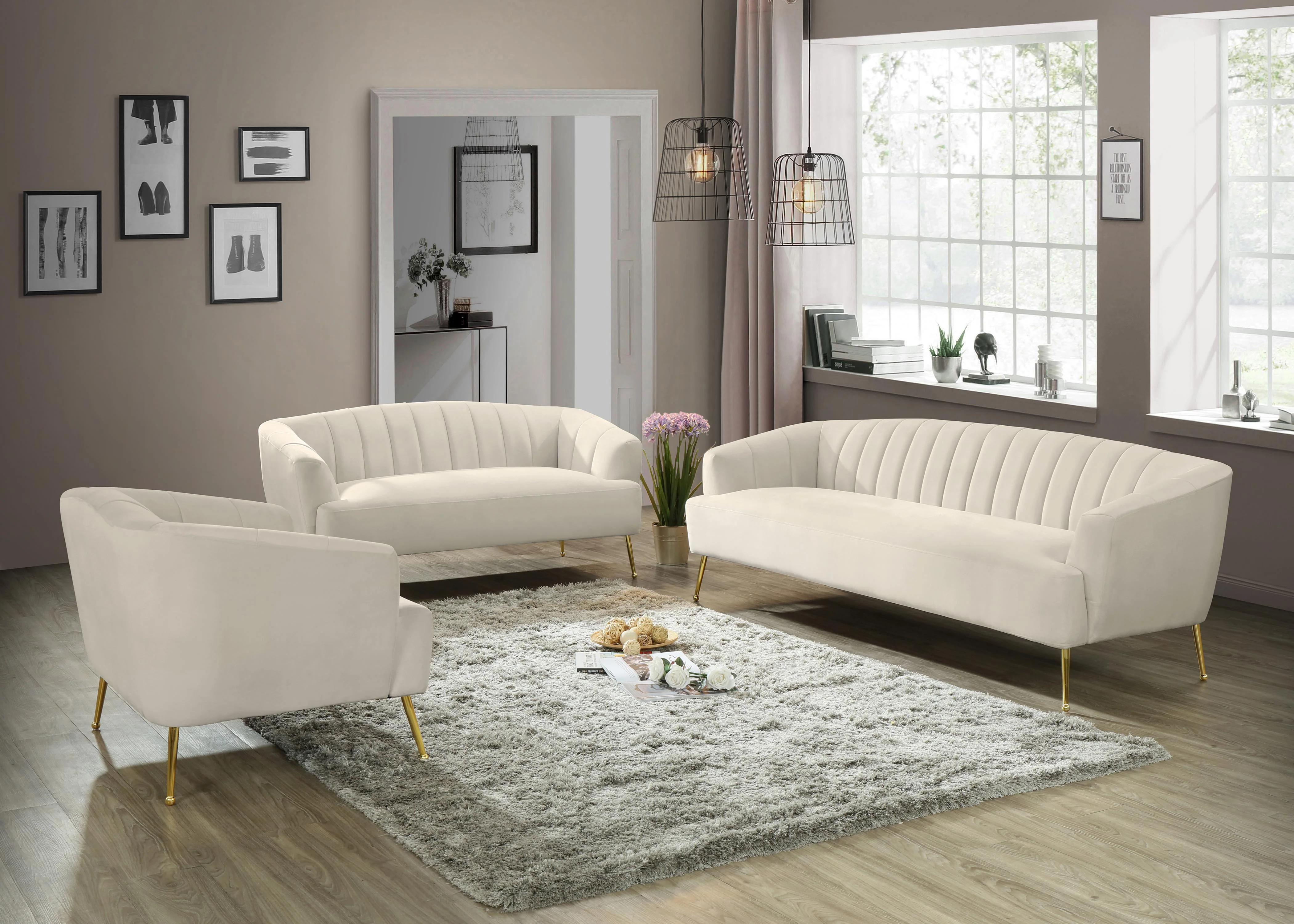 Tori Cream Velvet Loveseat - Image 5