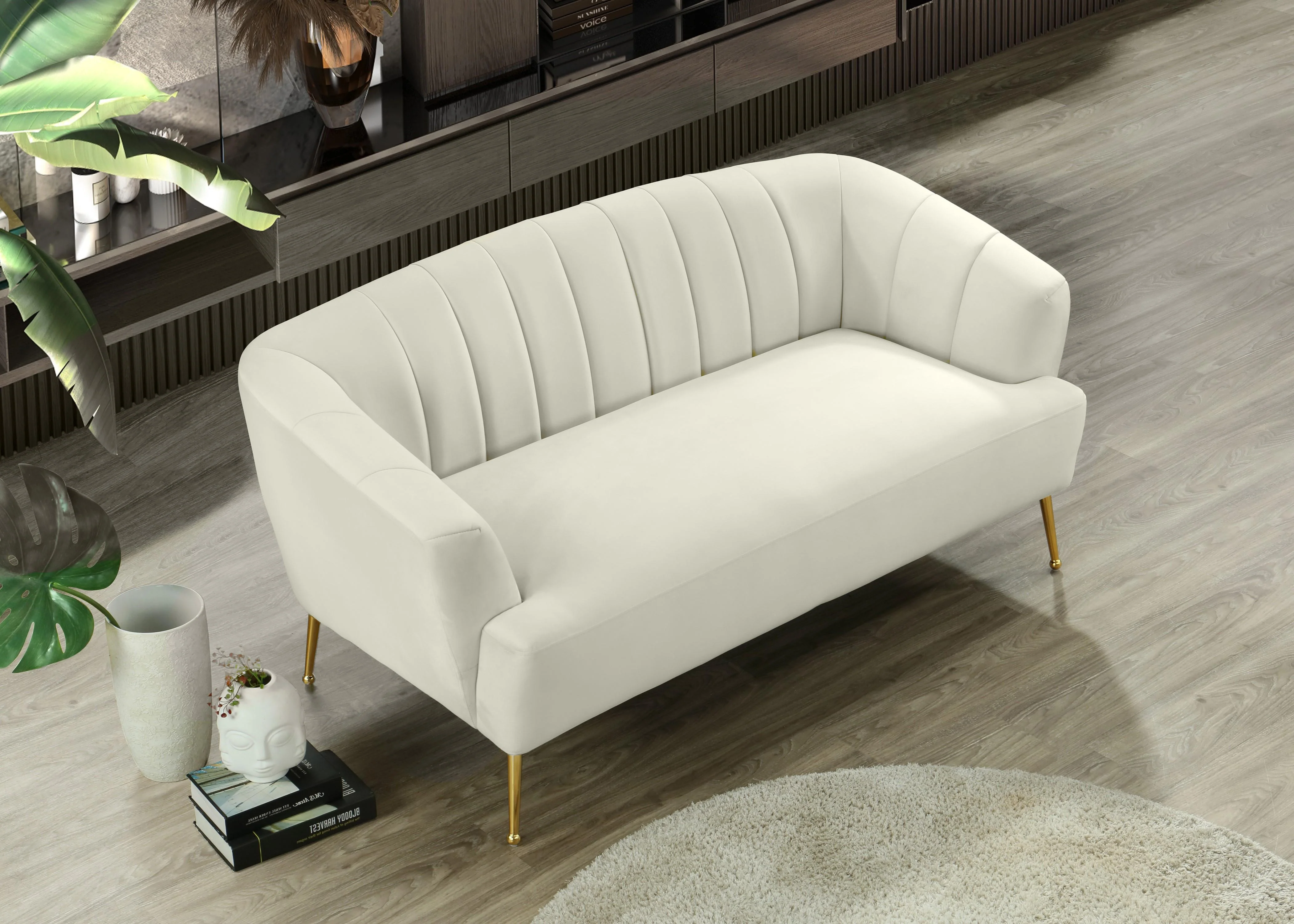 Tori Cream Velvet Loveseat - Image 7