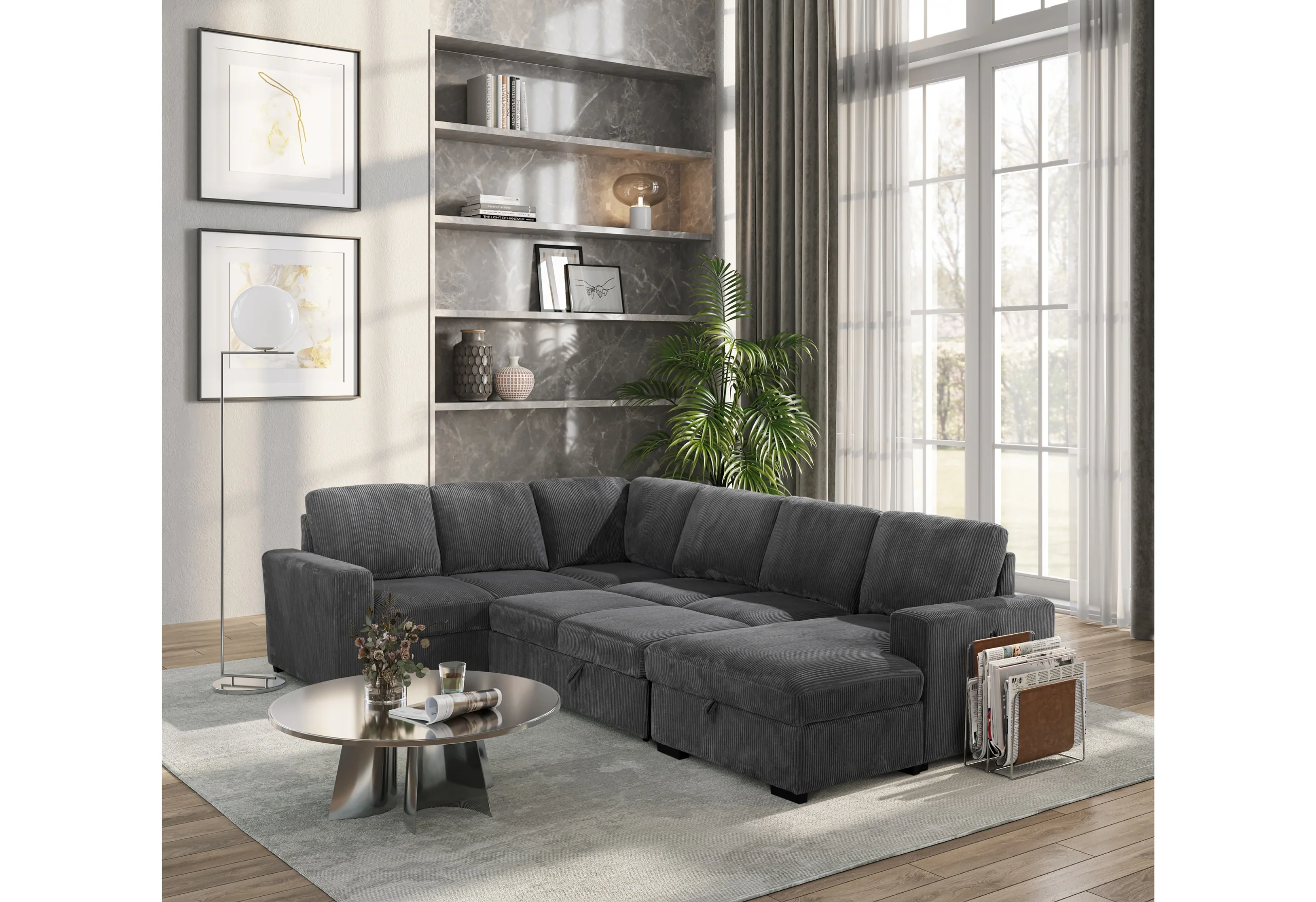 U2660 GREY SECTIONAL W/PULL OUT SOFA BED - Image 2