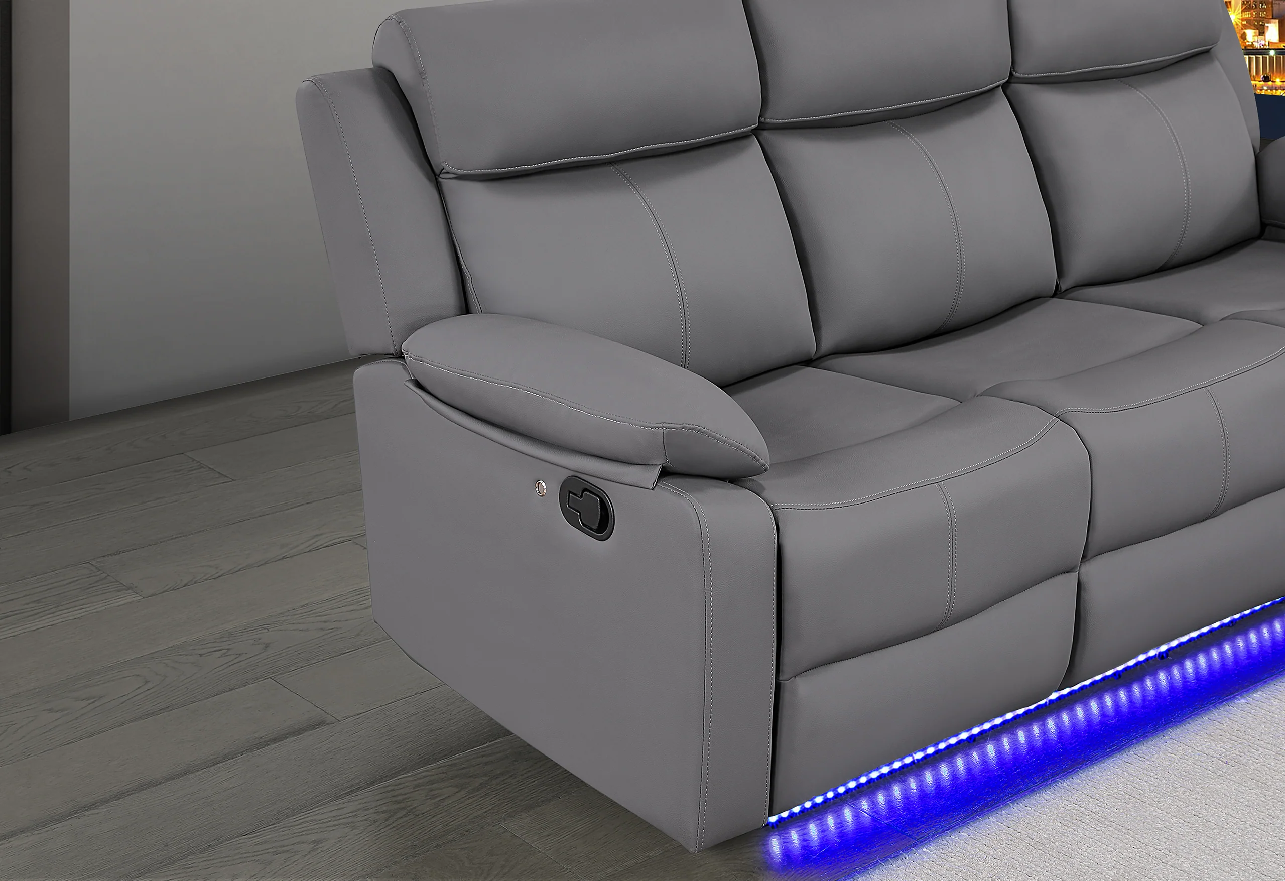 U6026 GREY 46A PU RECLINING SOFA/CONSOLE RECLINING LOVESEAT - Image 4
