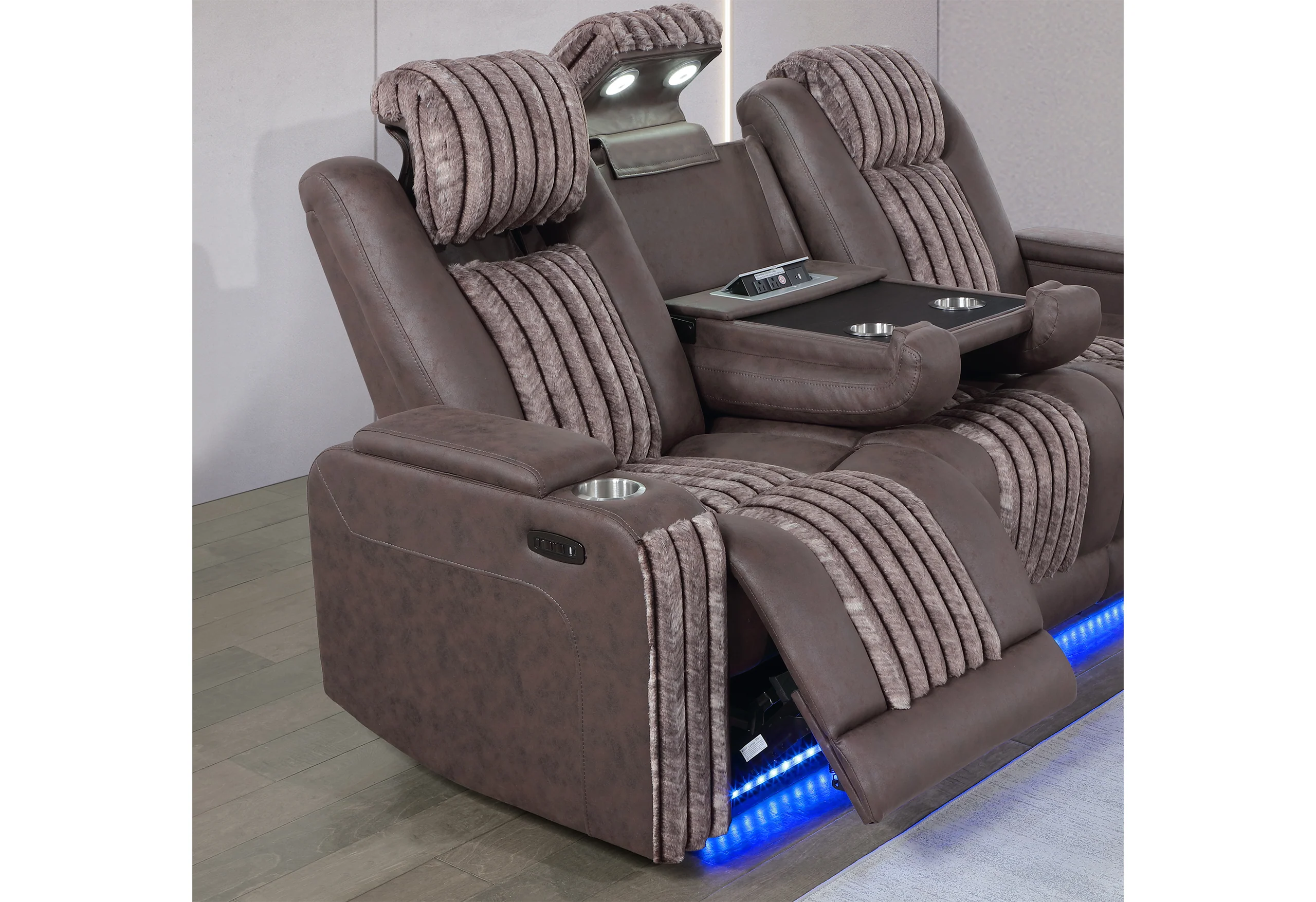 U8000 BROWN PWR REC SOFA W/PHR, DDT, READING LIGHT & LED LIGHT - Image 3