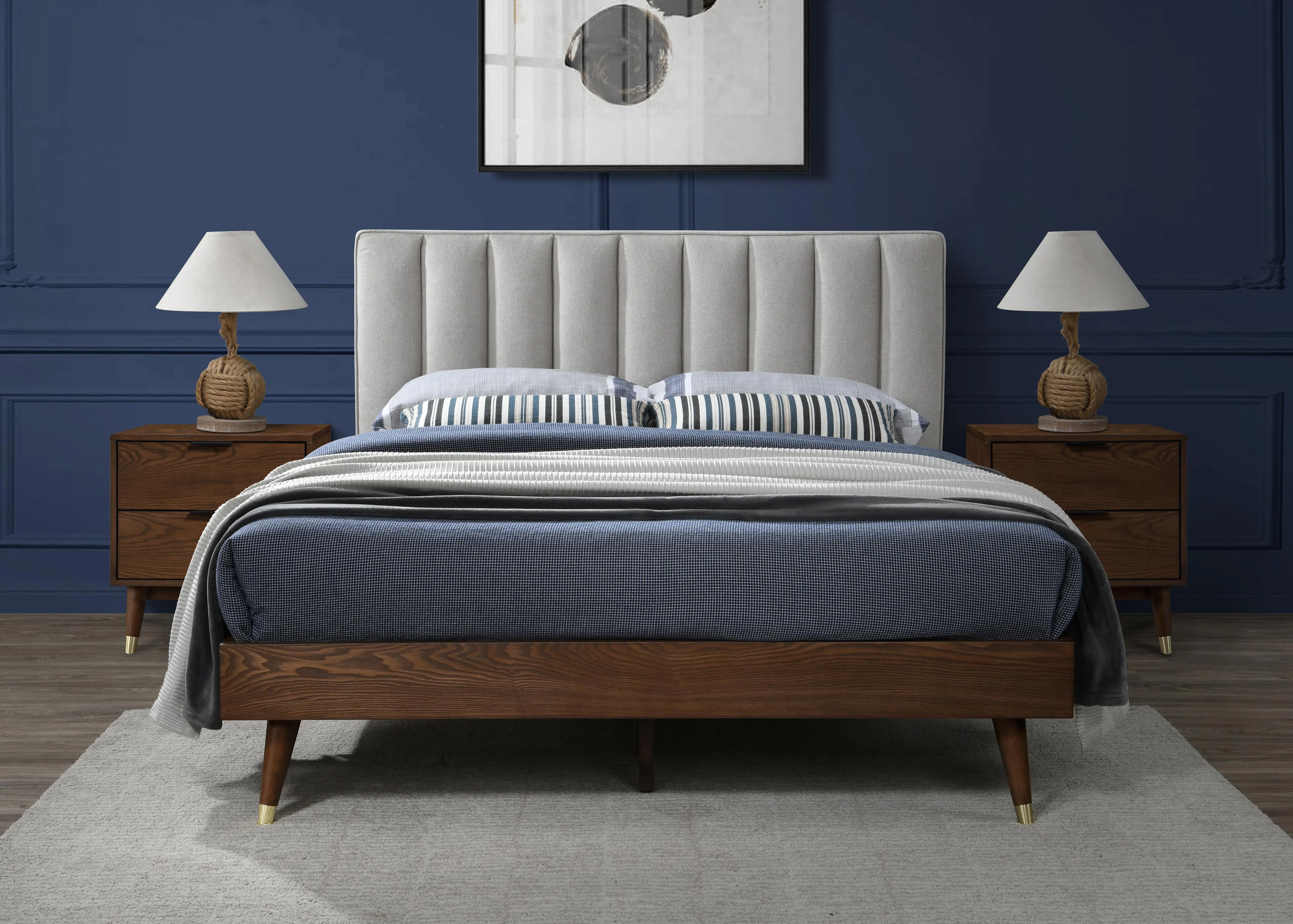 Vance Beige Linen Fabric King Bed (3 Boxes) - Image 4