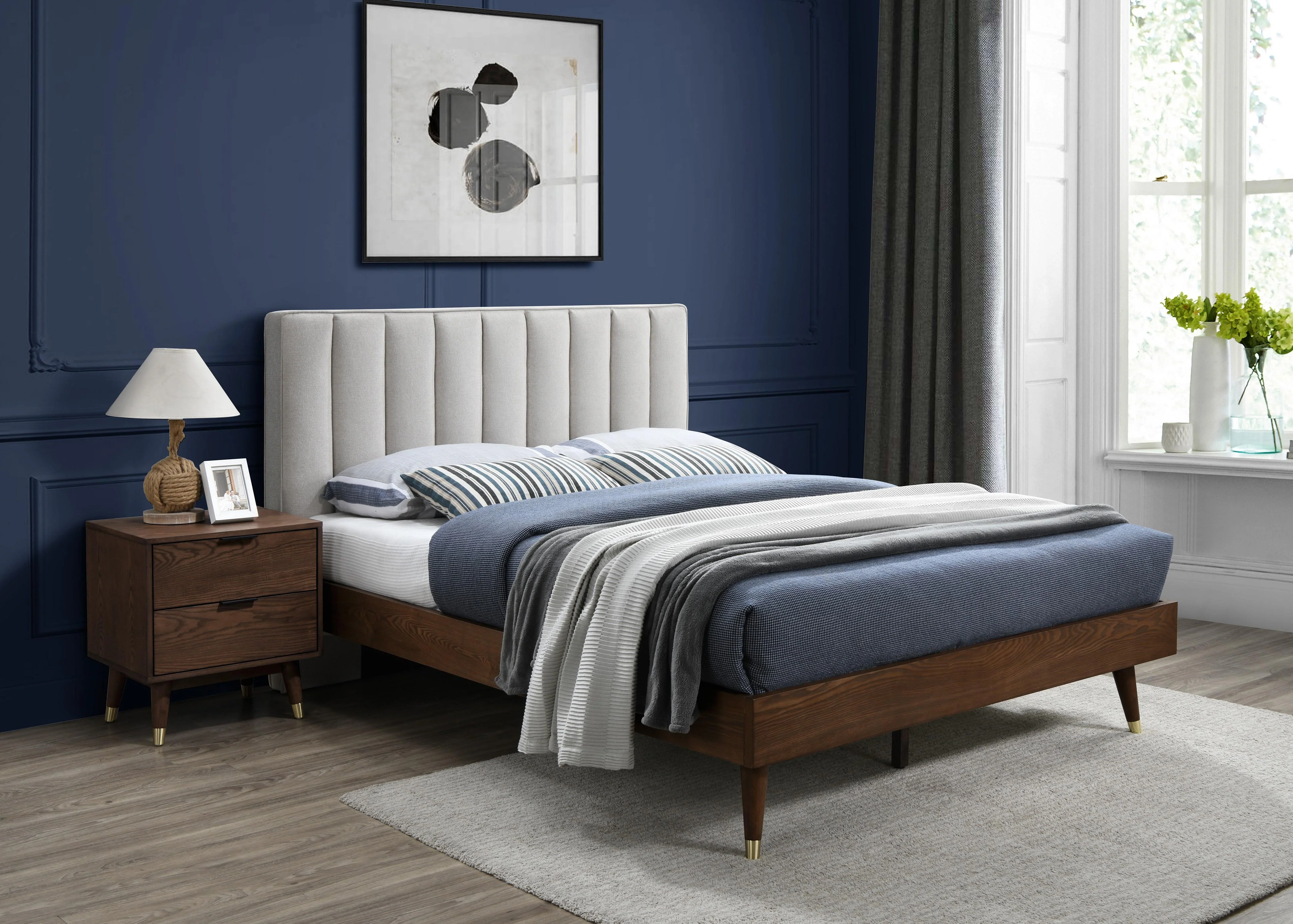 Vance Beige Linen Fabric King Bed (3 Boxes) - Image 5