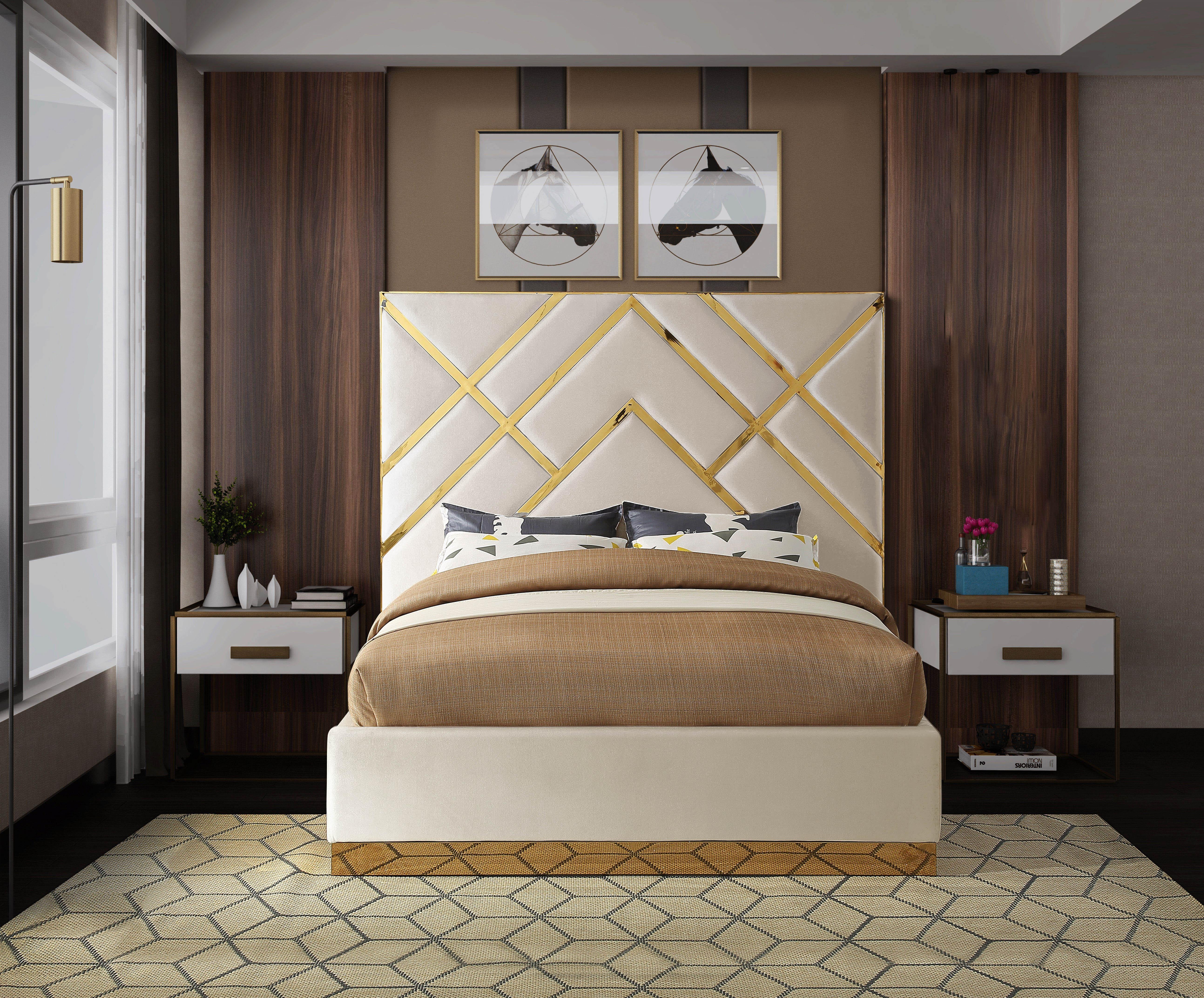 Vector Cream Velvet Queen Bed - Image 4