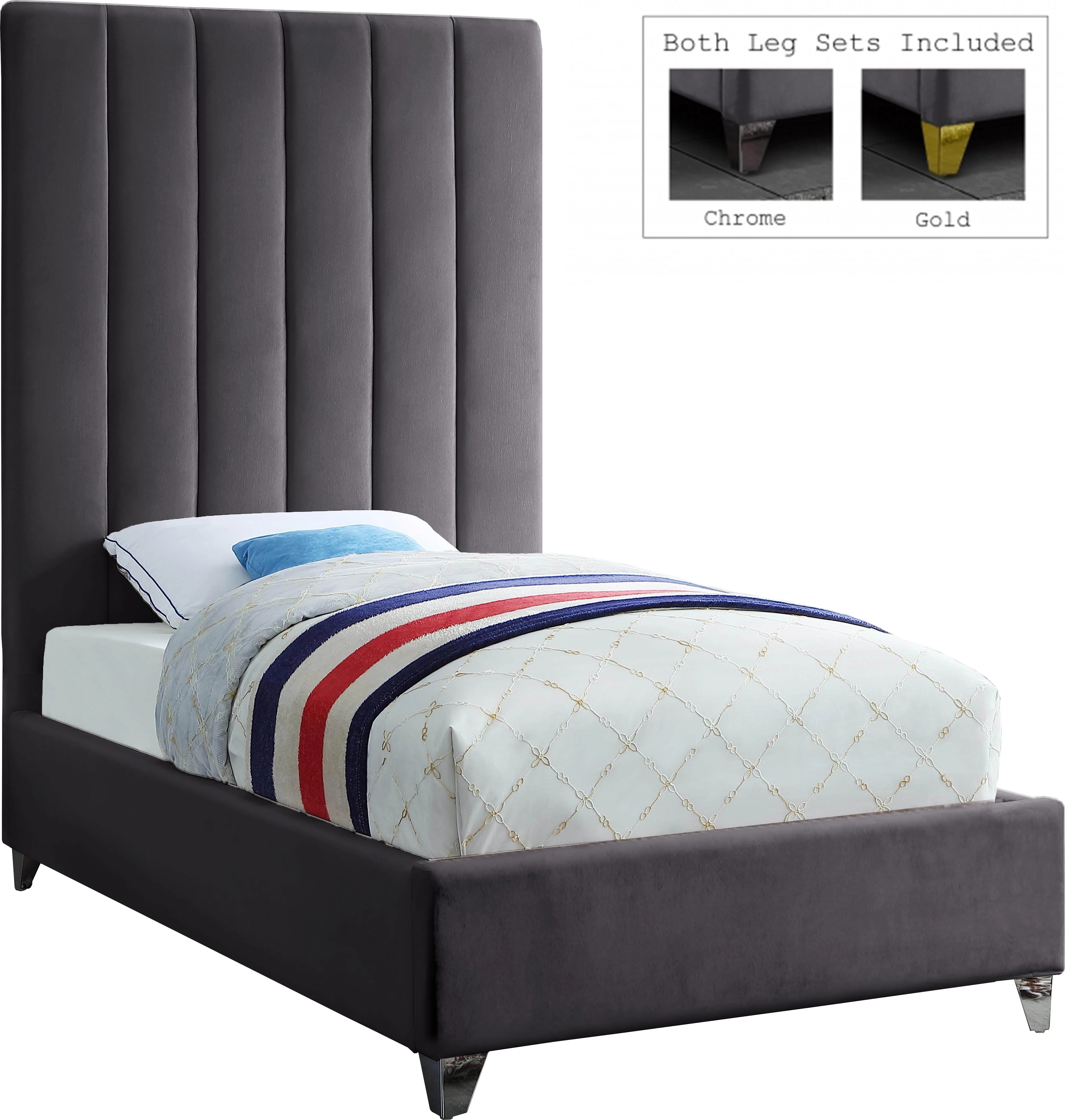 Via Grey Velvet Twin Bed - Image 2