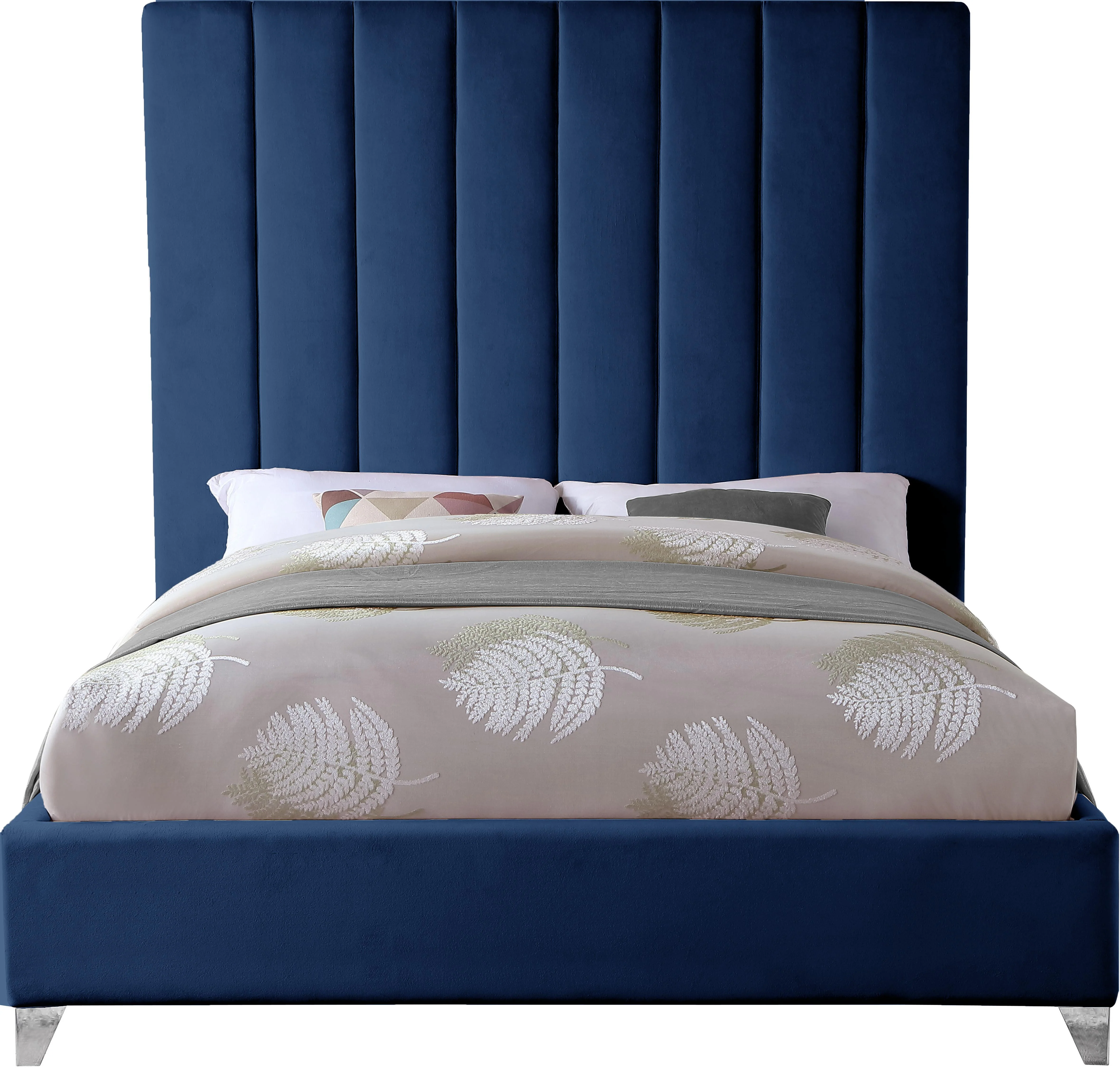 Via Navy Velvet Queen Bed - Image 3