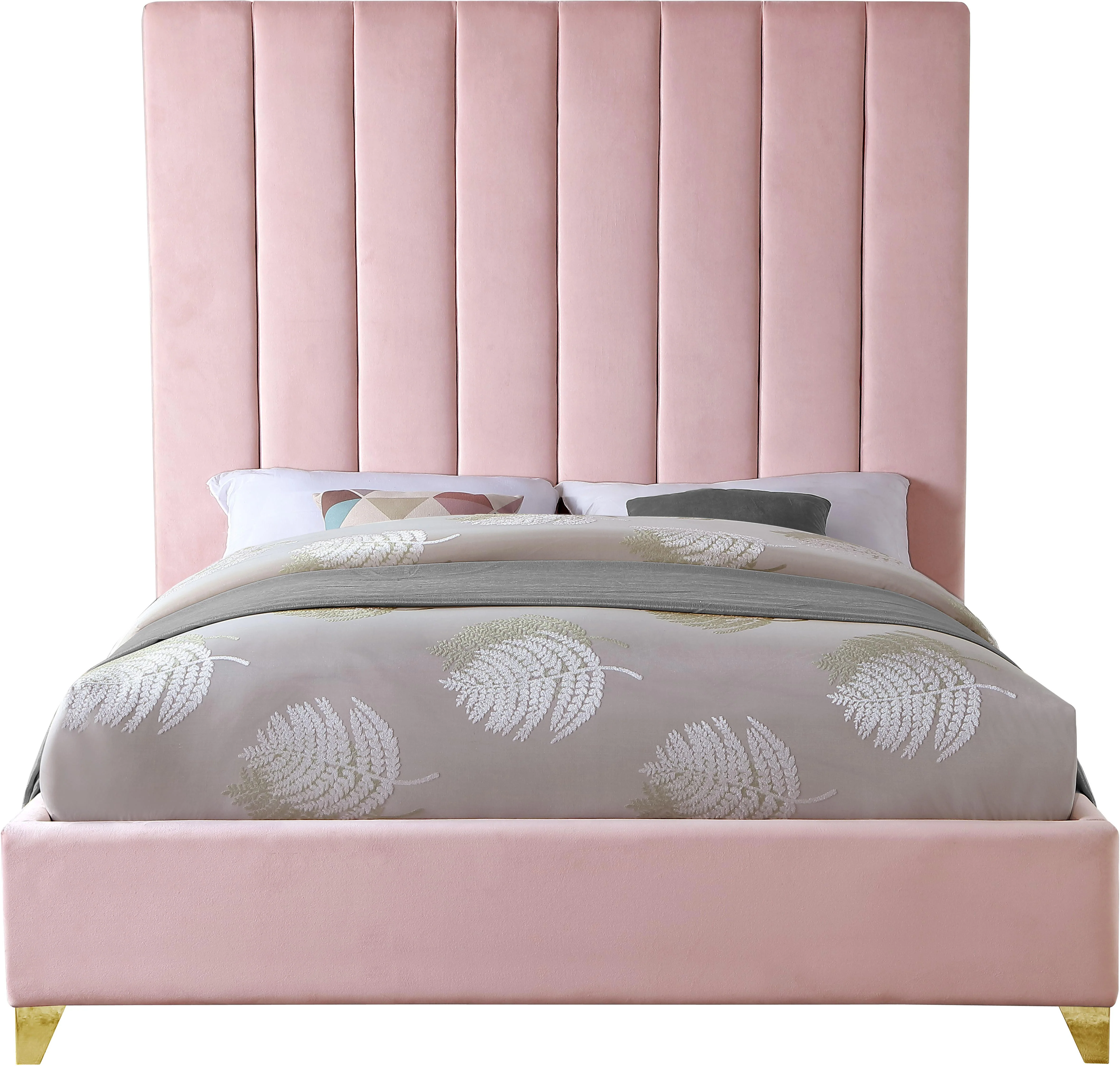 Via Pink Velvet Queen Bed - Image 4