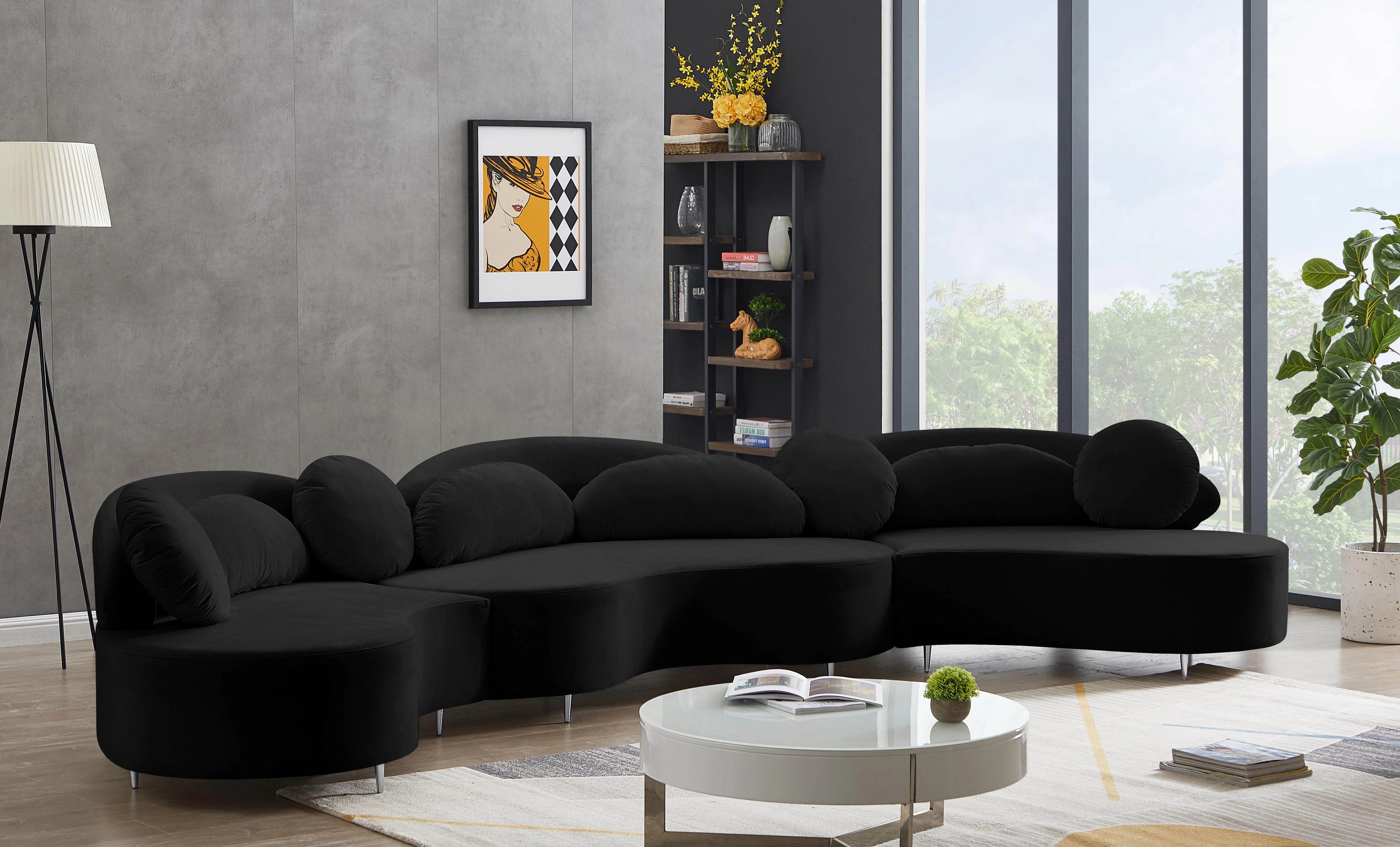 Vivacious Black Velvet 3pc. Sectional (3 Boxes) - Image 4