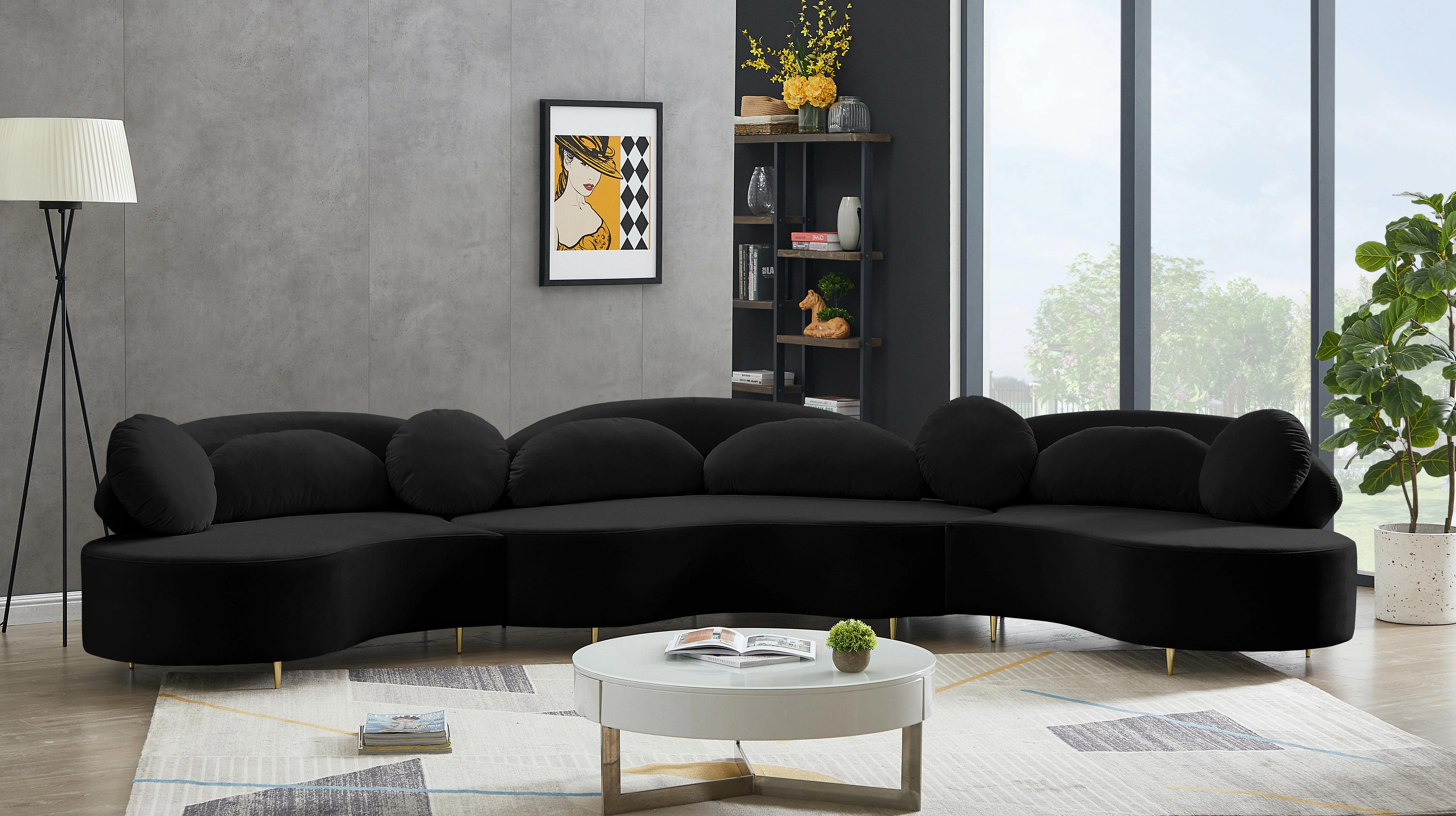 Vivacious Black Velvet 3pc. Sectional (3 Boxes) - Image 7