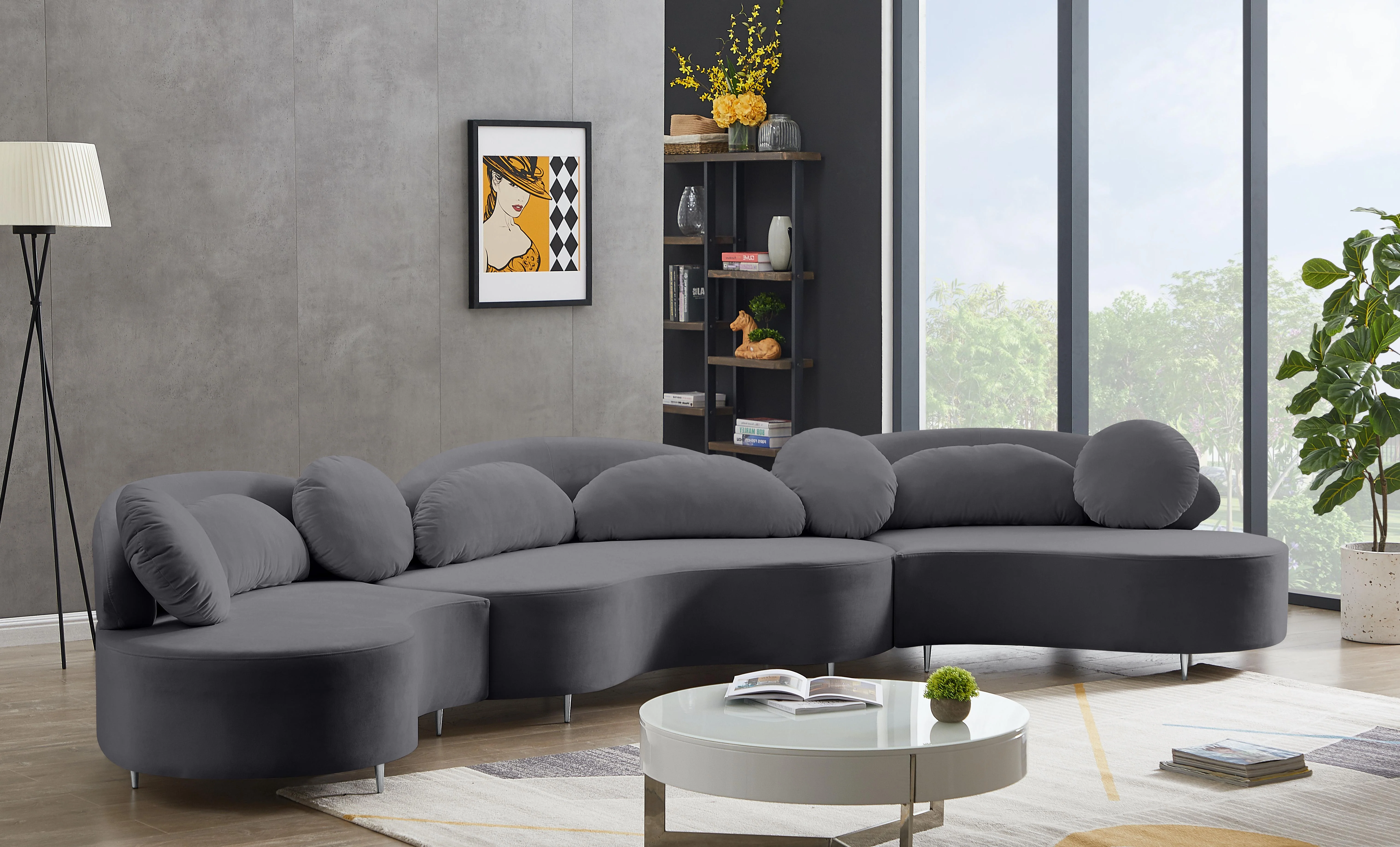 Vivacious Grey Velvet 3pc. Sectional (3 Boxes) - Image 4