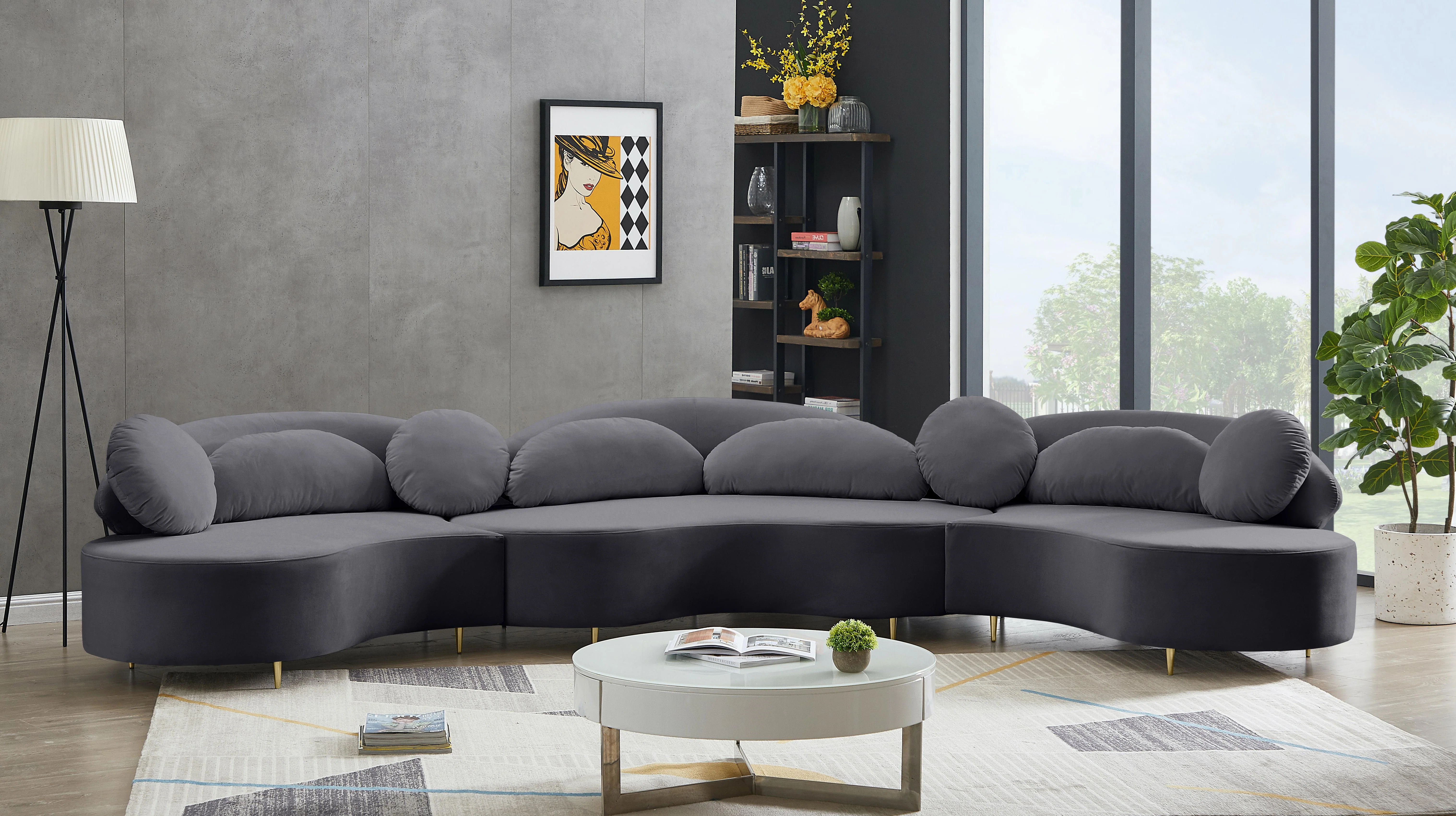 Vivacious Grey Velvet 3pc. Sectional (3 Boxes) - Image 7