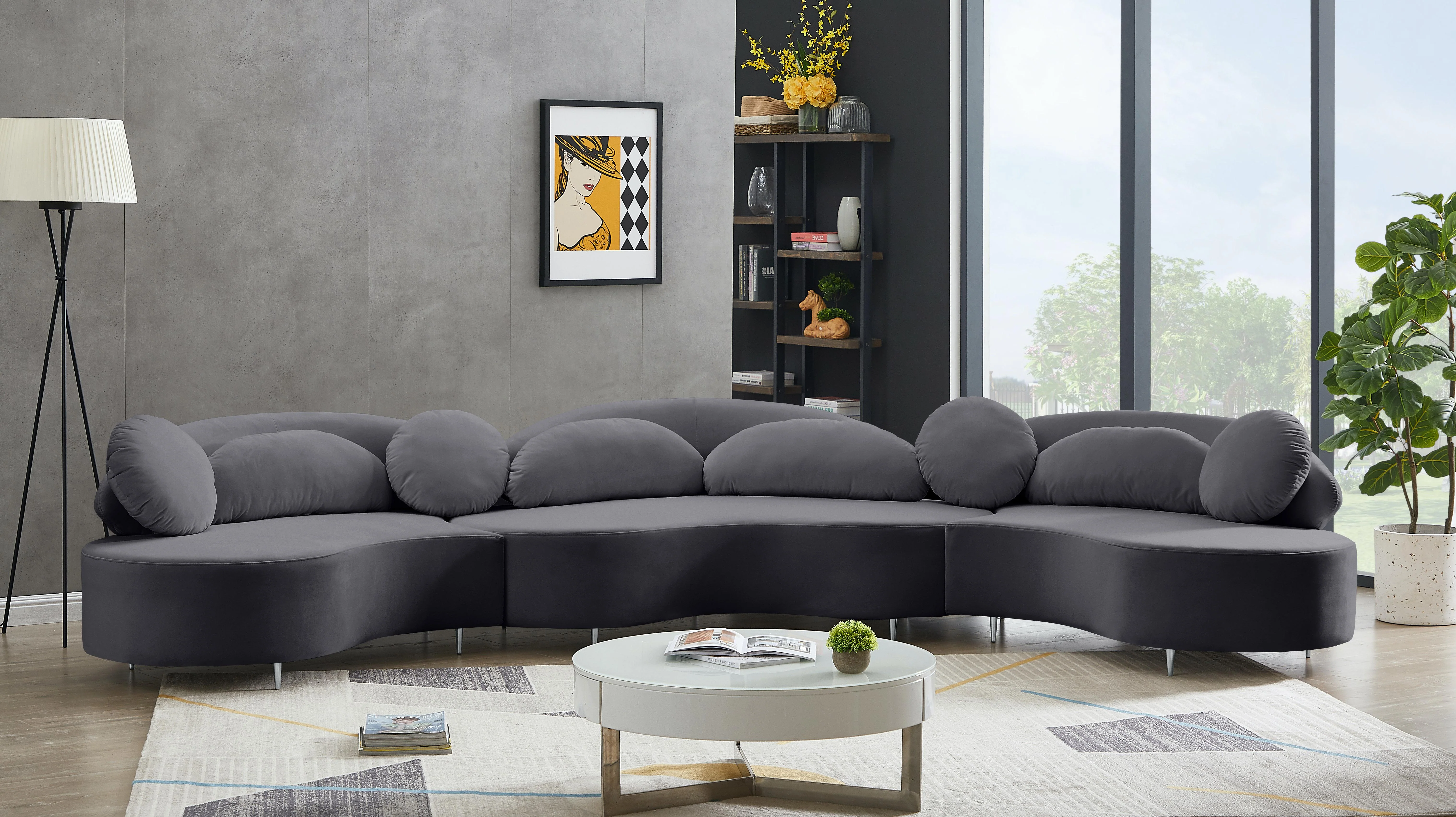 Vivacious Grey Velvet 3pc. Sectional (3 Boxes) - Image 8