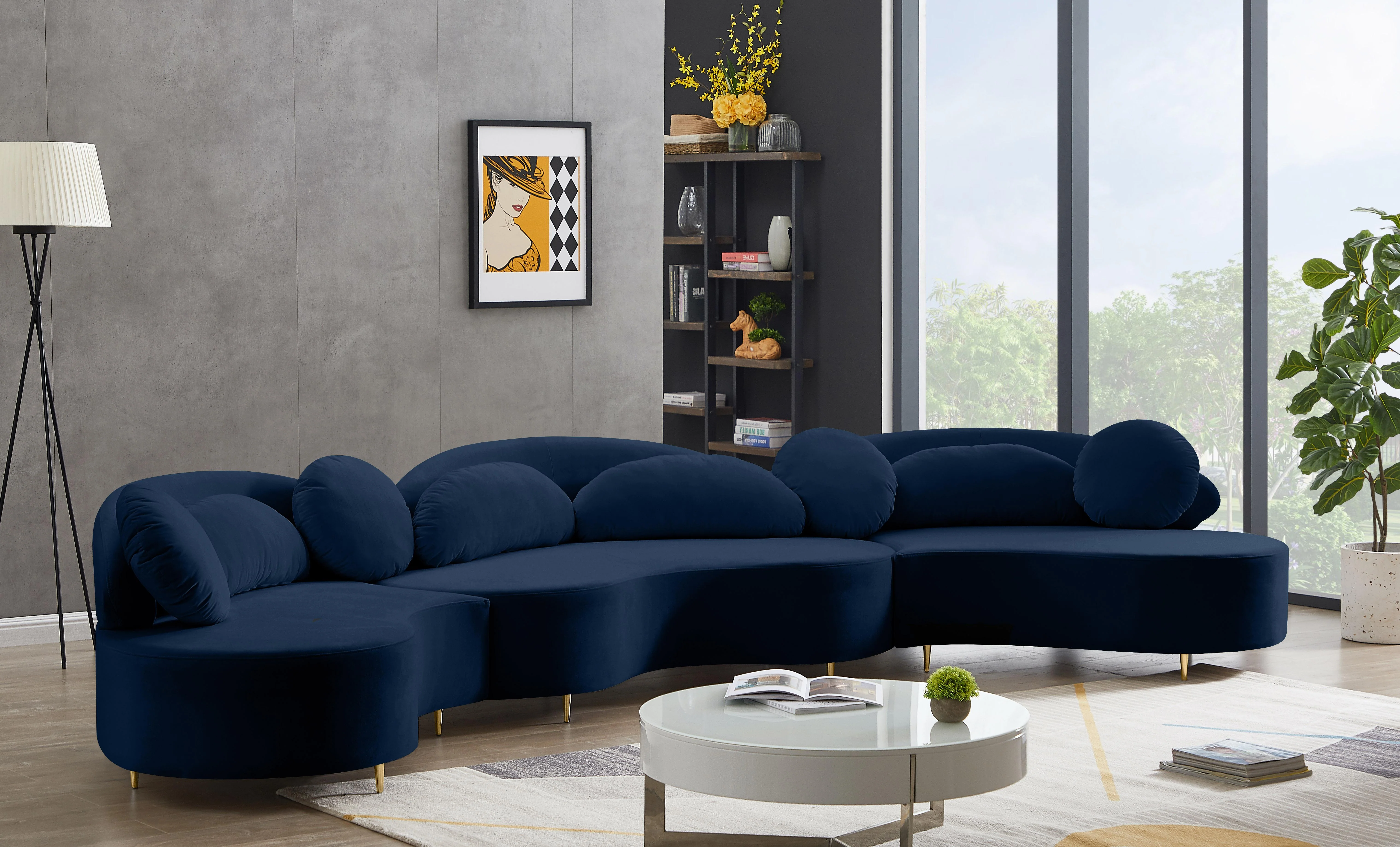 Vivacious Navy Velvet 3pc. Sectional (3 Boxes) - Image 3