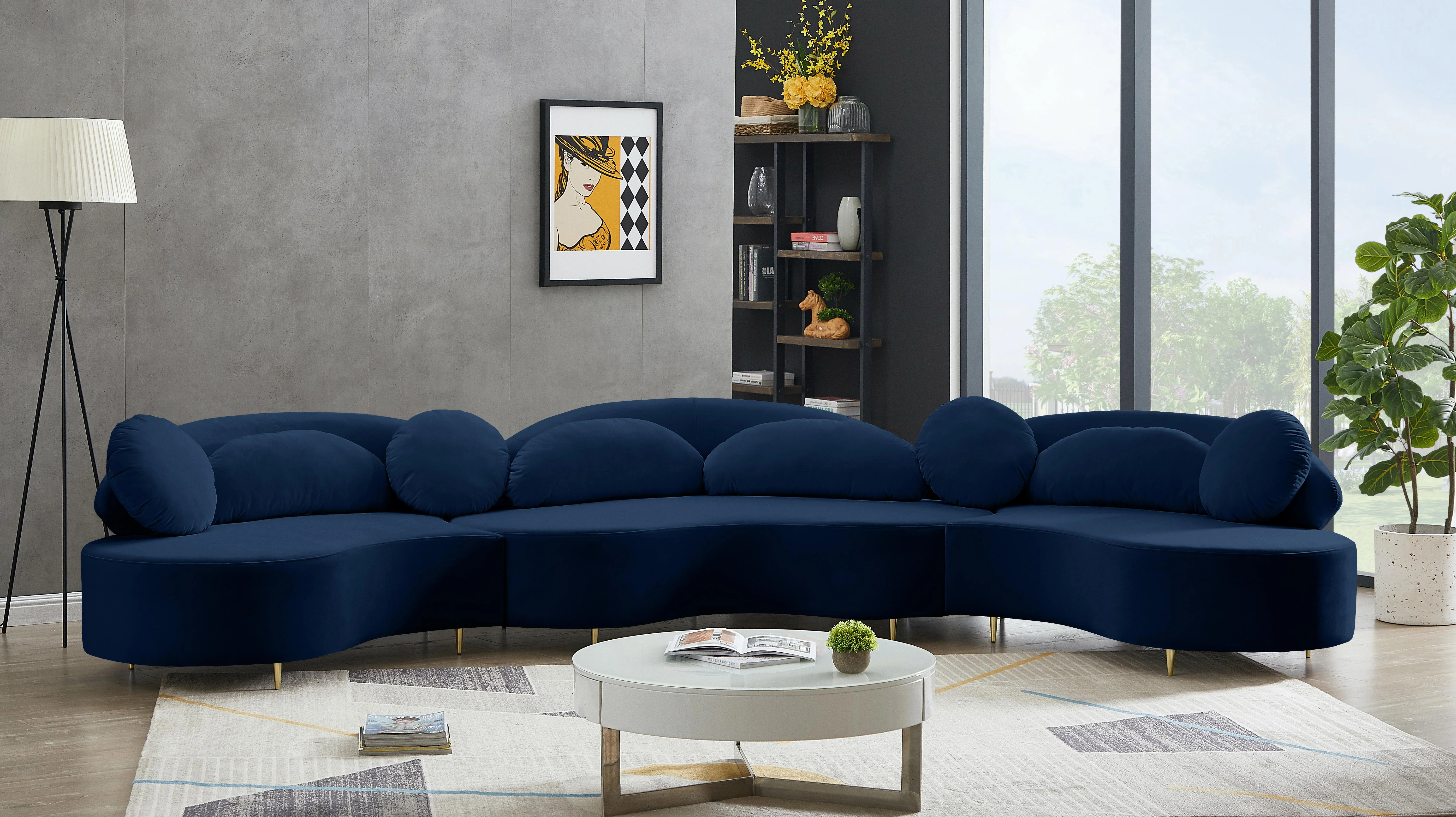 Vivacious Navy Velvet 3pc. Sectional (3 Boxes) - Image 7