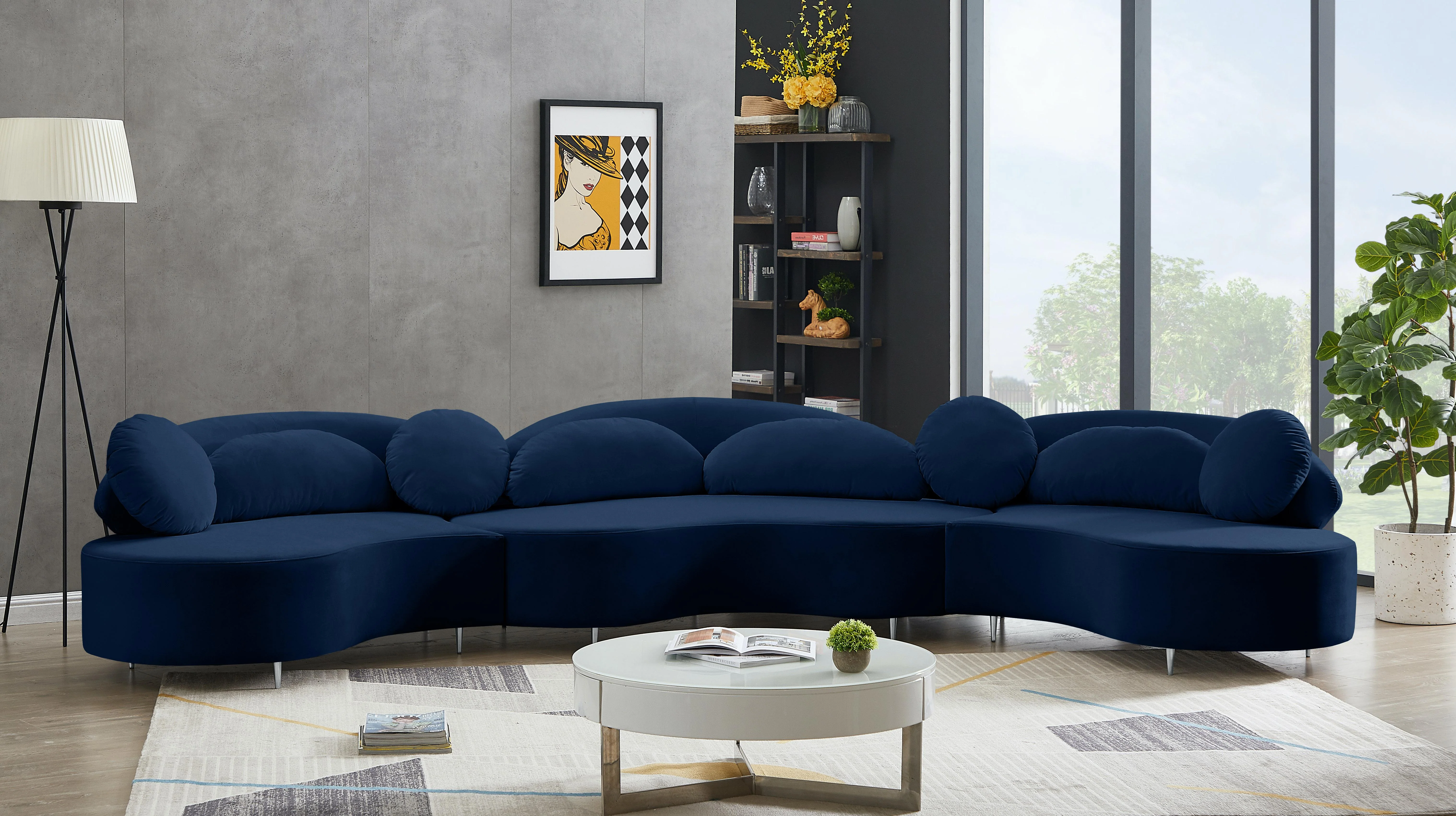 Vivacious Navy Velvet 3pc. Sectional (3 Boxes) - Image 8