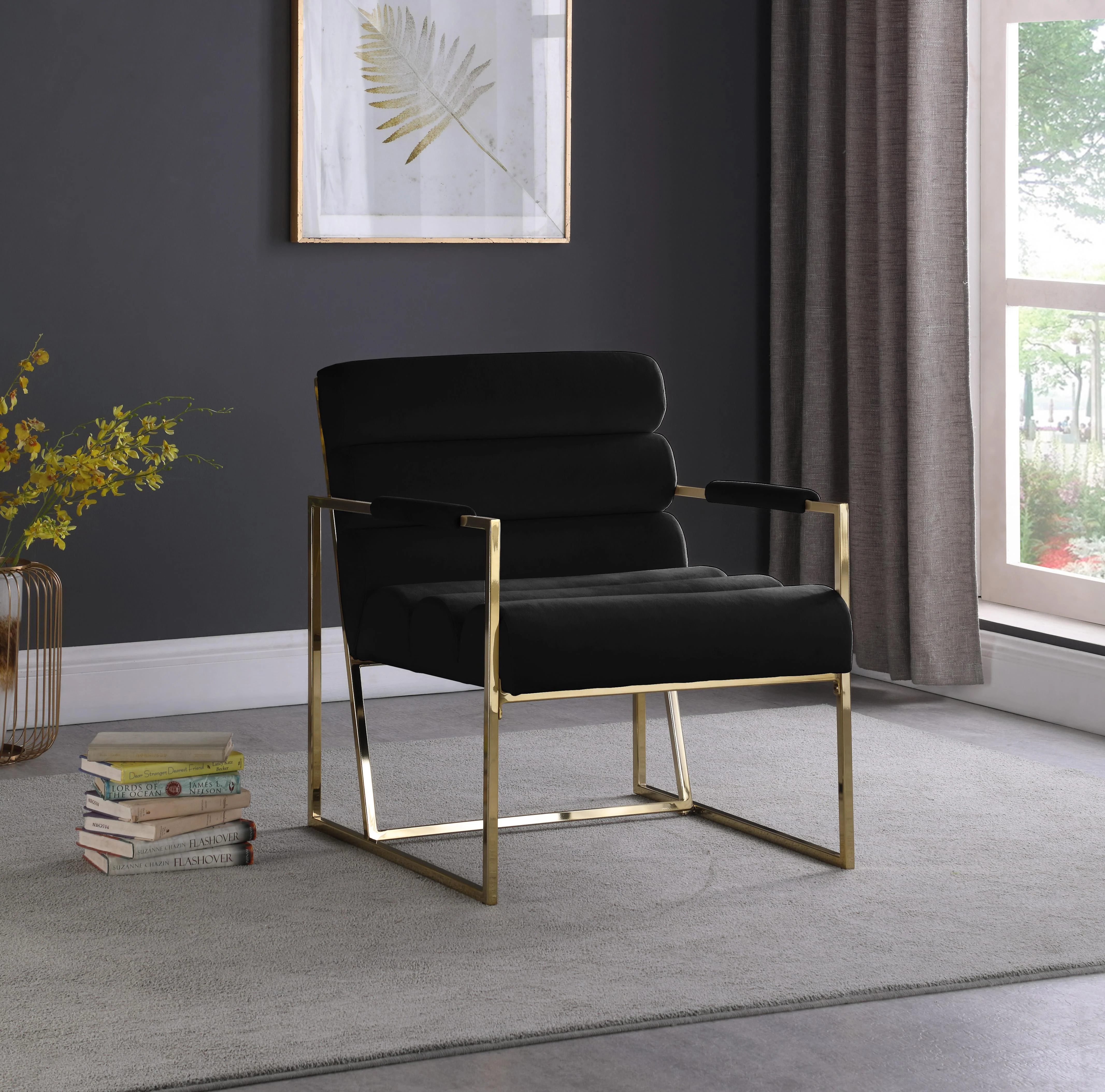 Wayne Black Velvet Accent Chair - Image 2