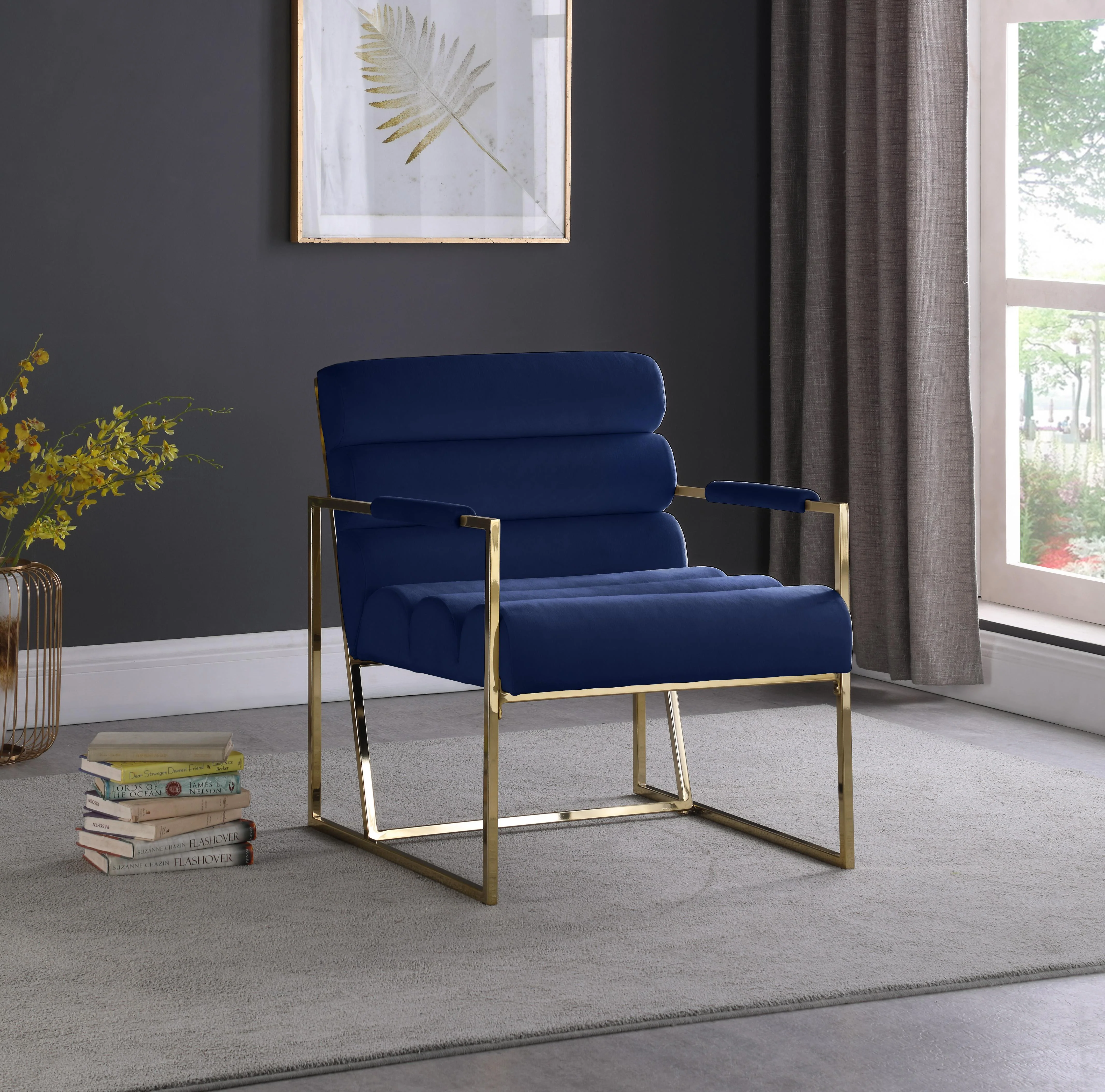 Wayne Navy Velvet Accent Chair - Image 2