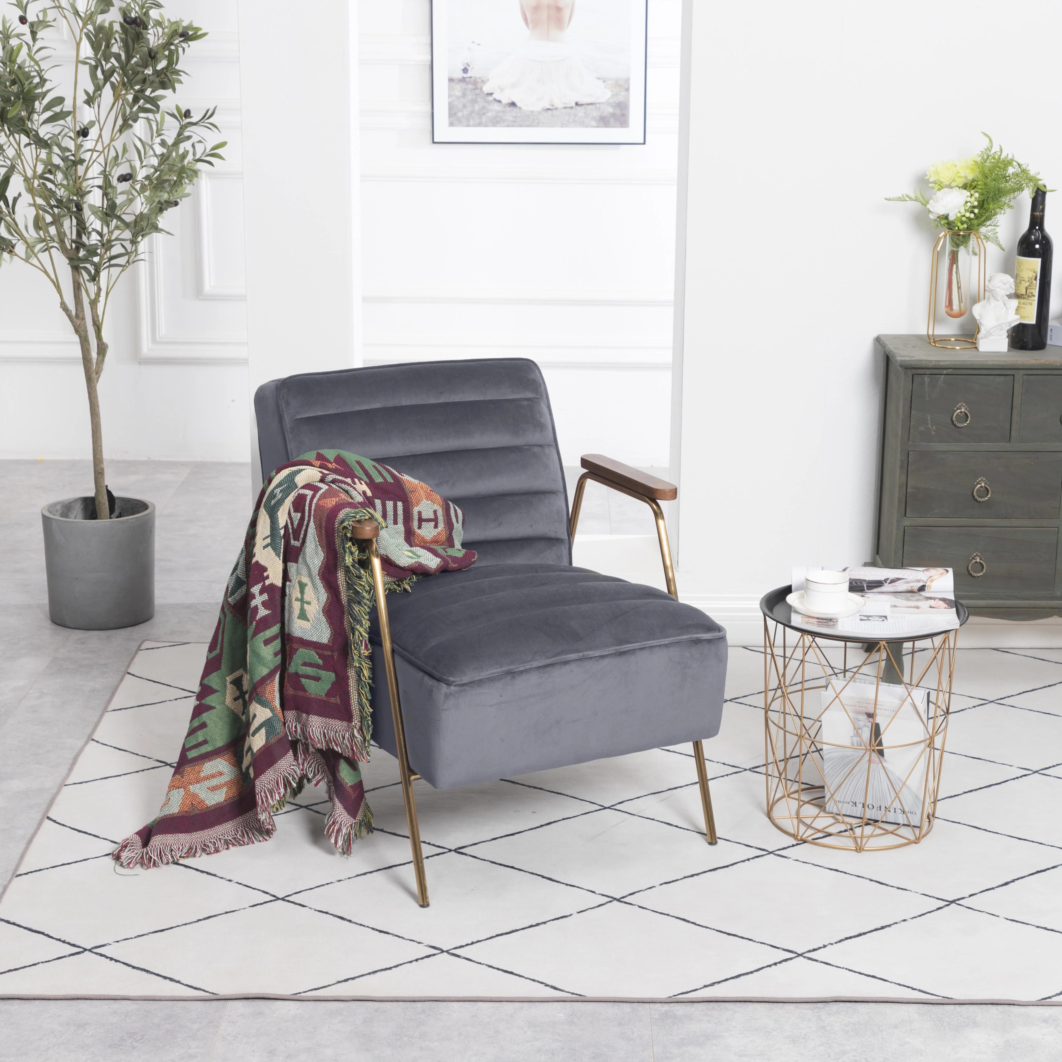 Woodford Grey Velvet Accent Chair - Image 2