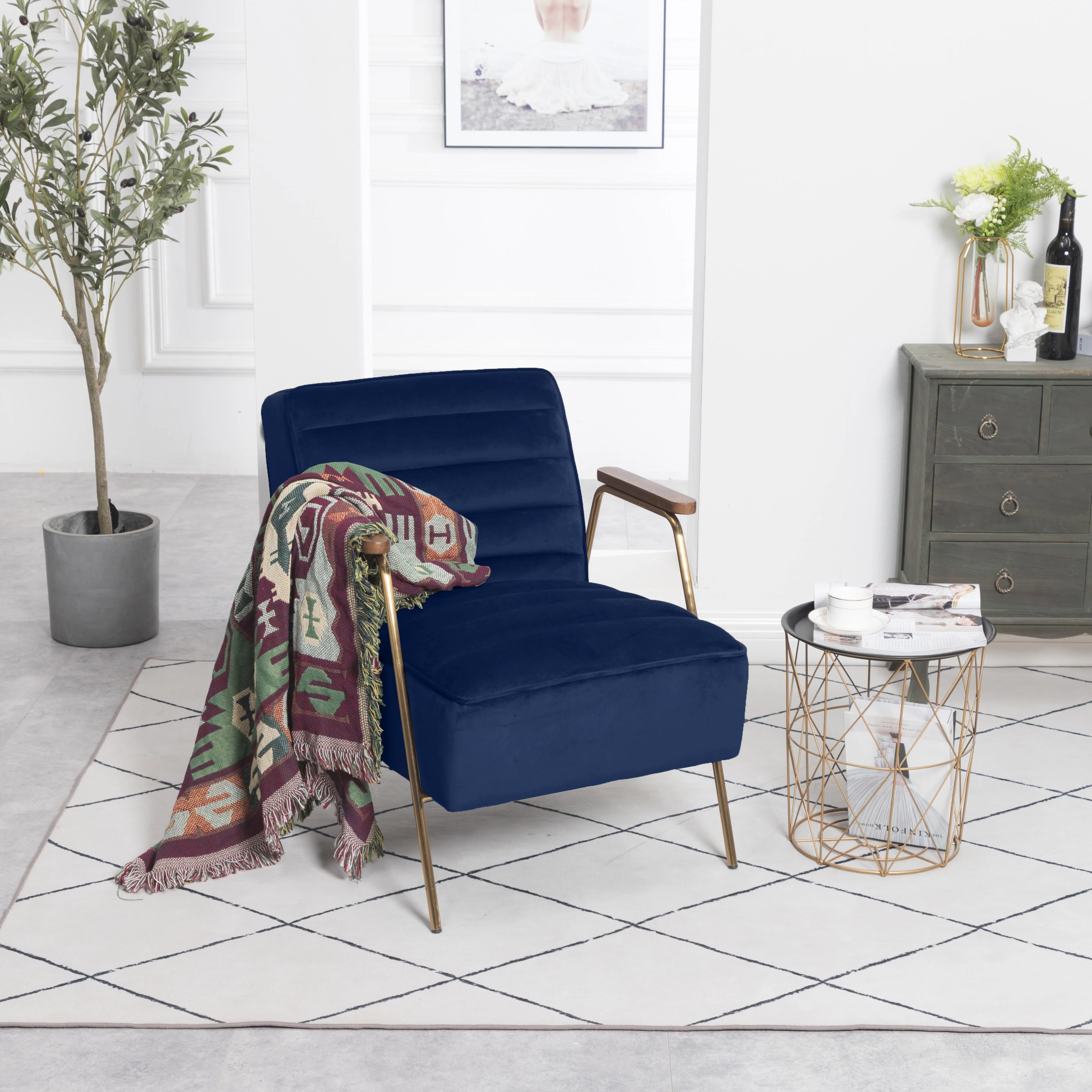 Woodford Navy Velvet Accent Chair - Image 2