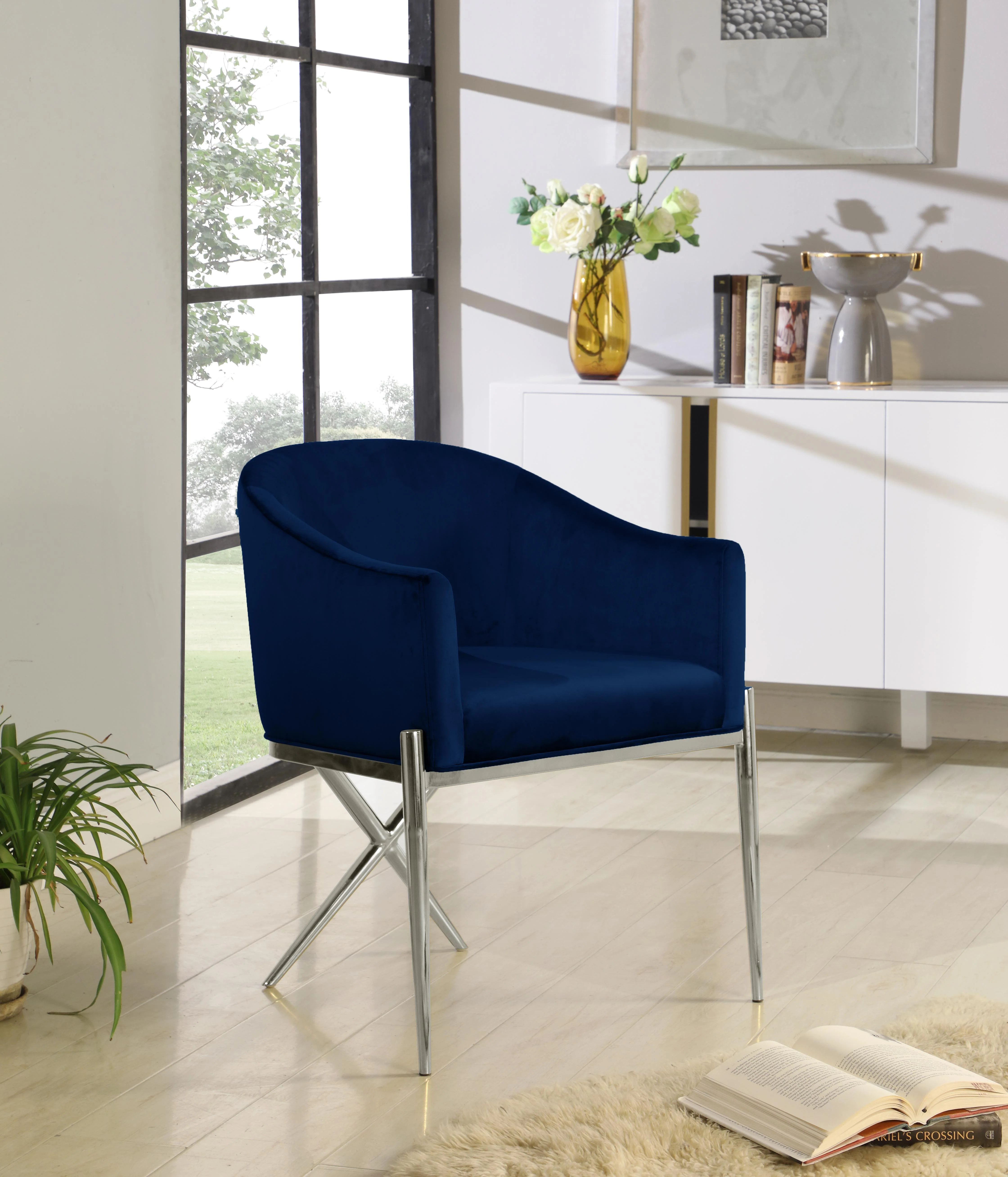 Xavier Navy Velvet Dining Chair - Image 5